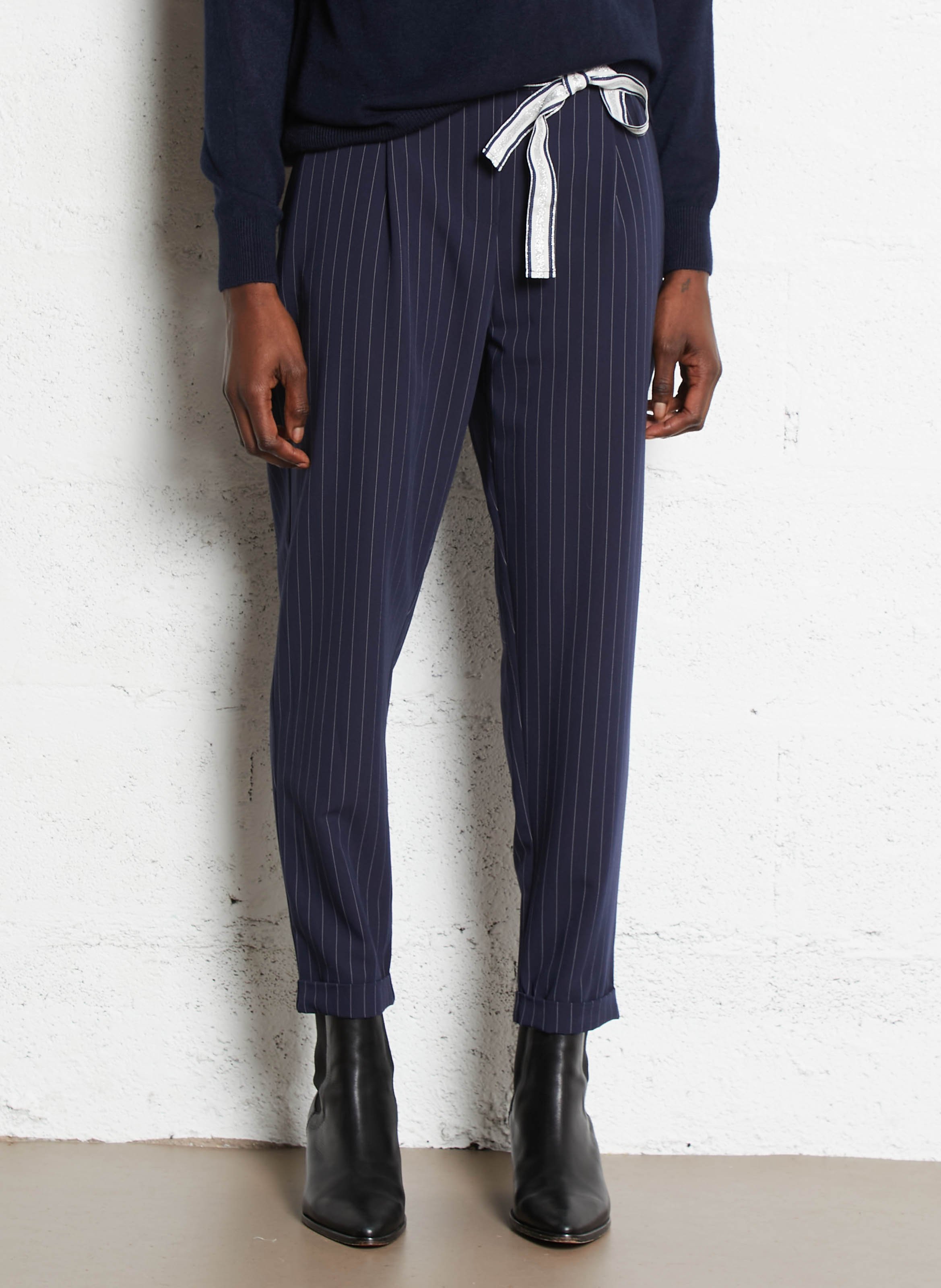 Pantalon droit à rayé PLEASE Bleu