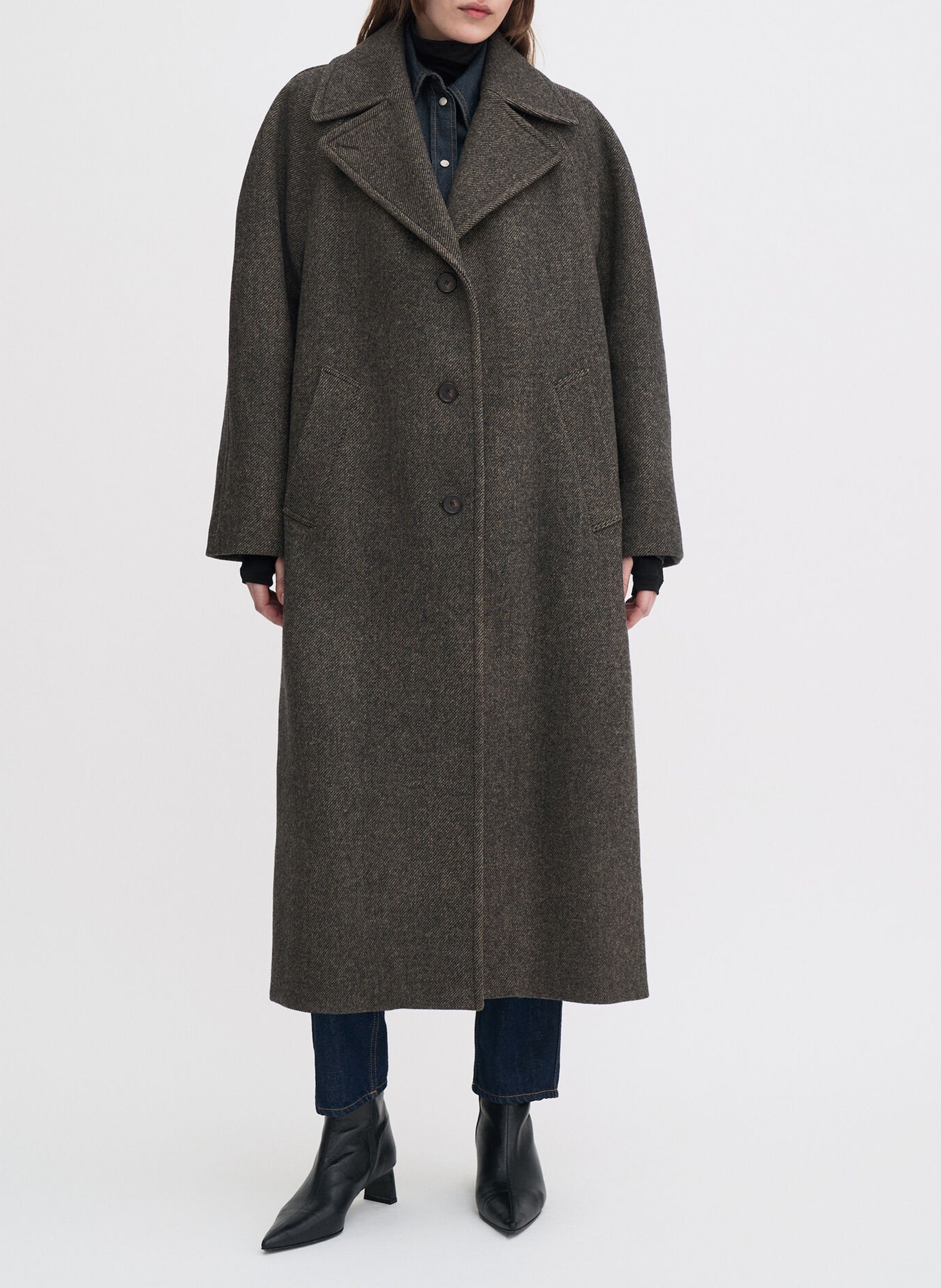 Gerader Mantel aus recycelter gemischter bedruckter Wolle FILIPPA K Braun