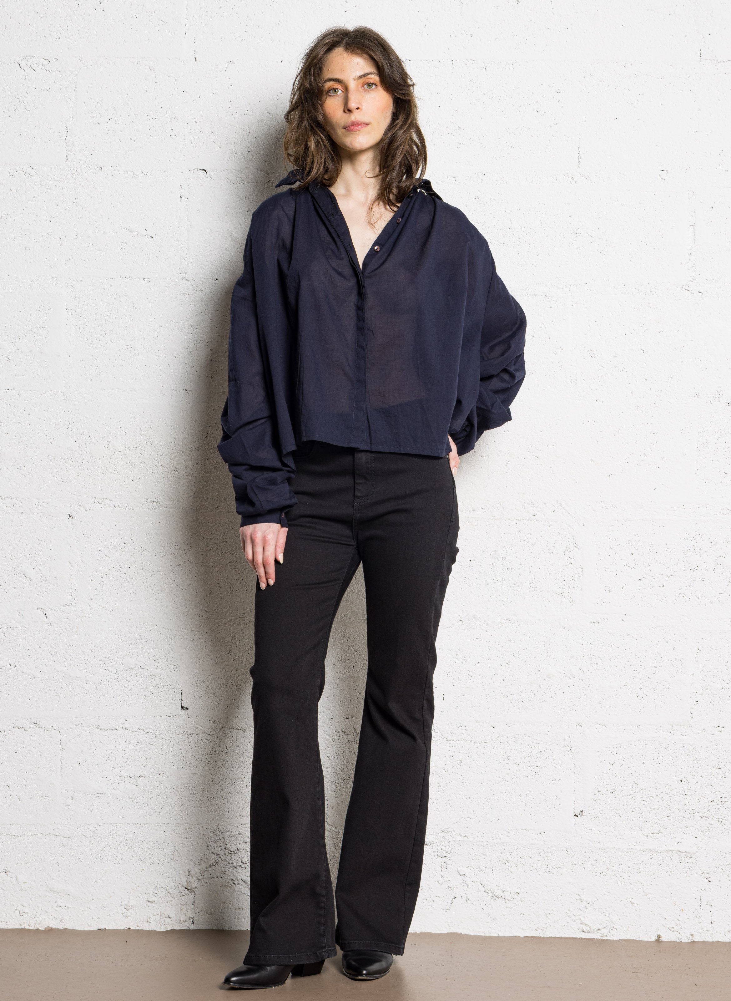 High neck buttoned solid blouse ANTIK BATIK Blue