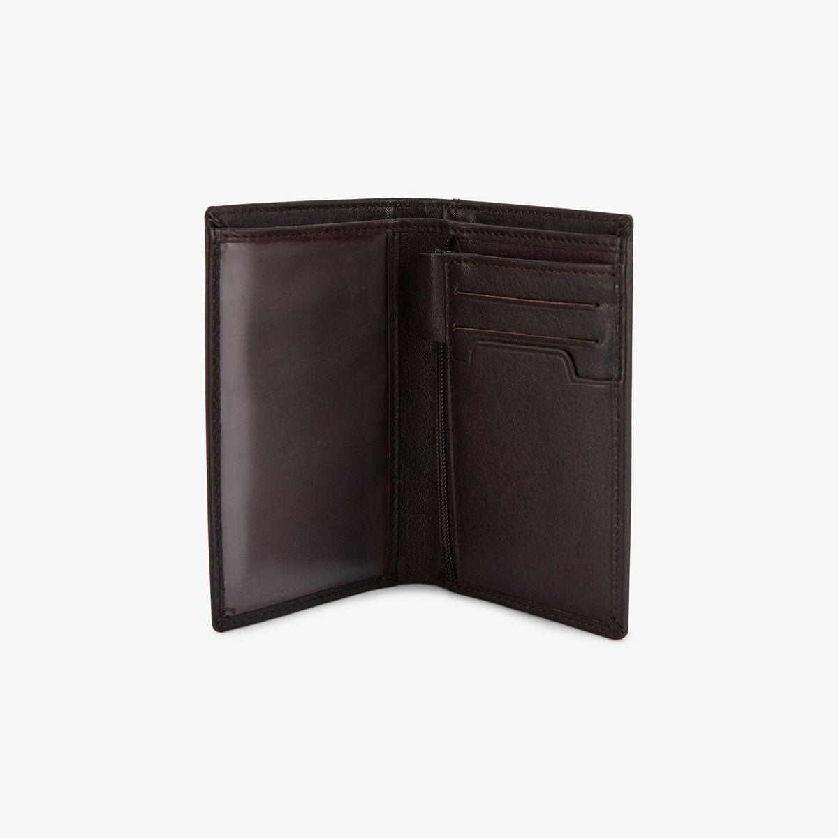 Vertical leather wallet with metal logo SERGE BLANCO Brown
