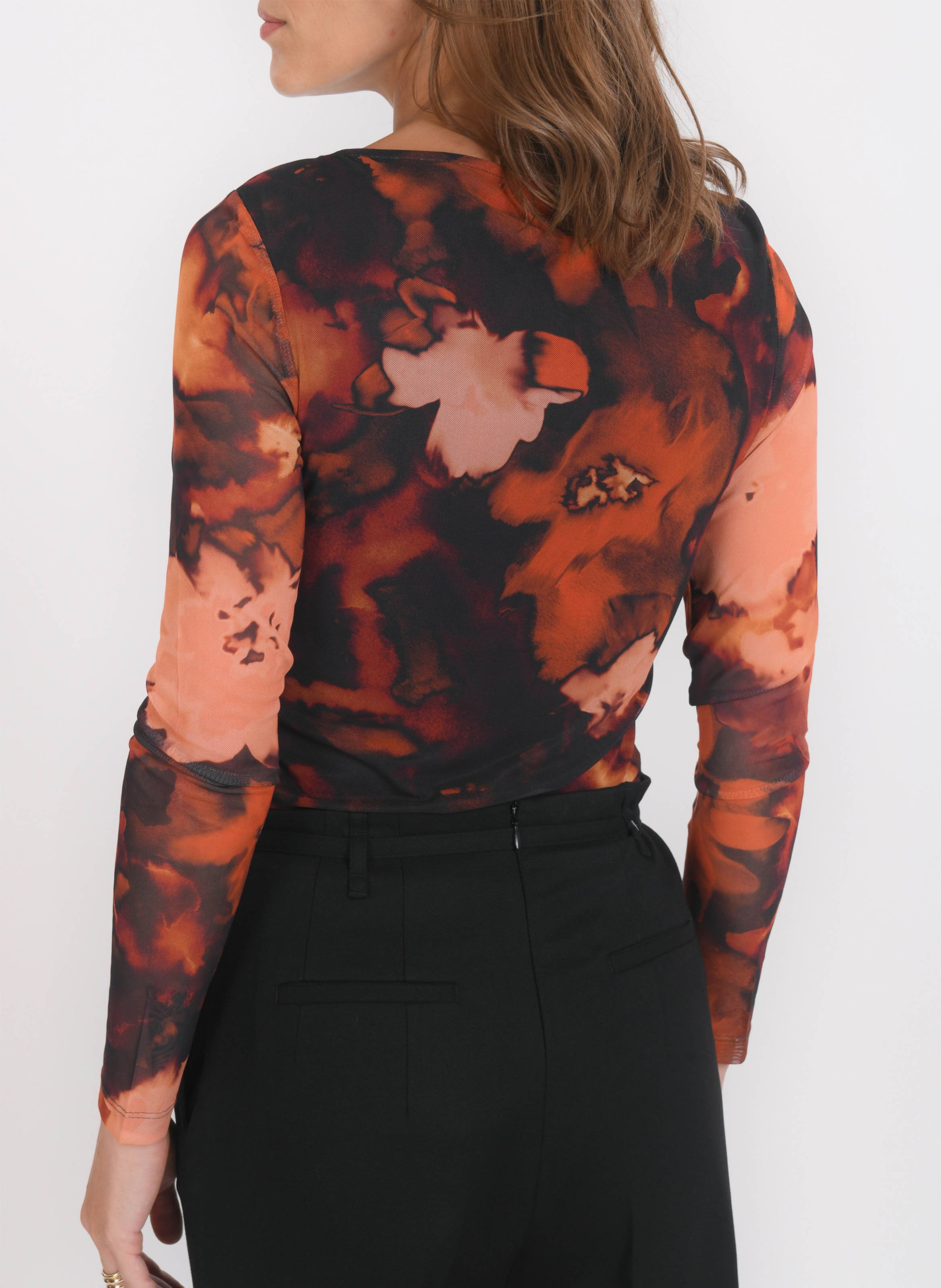 Straight printed round-neck top KOOKAI Brown