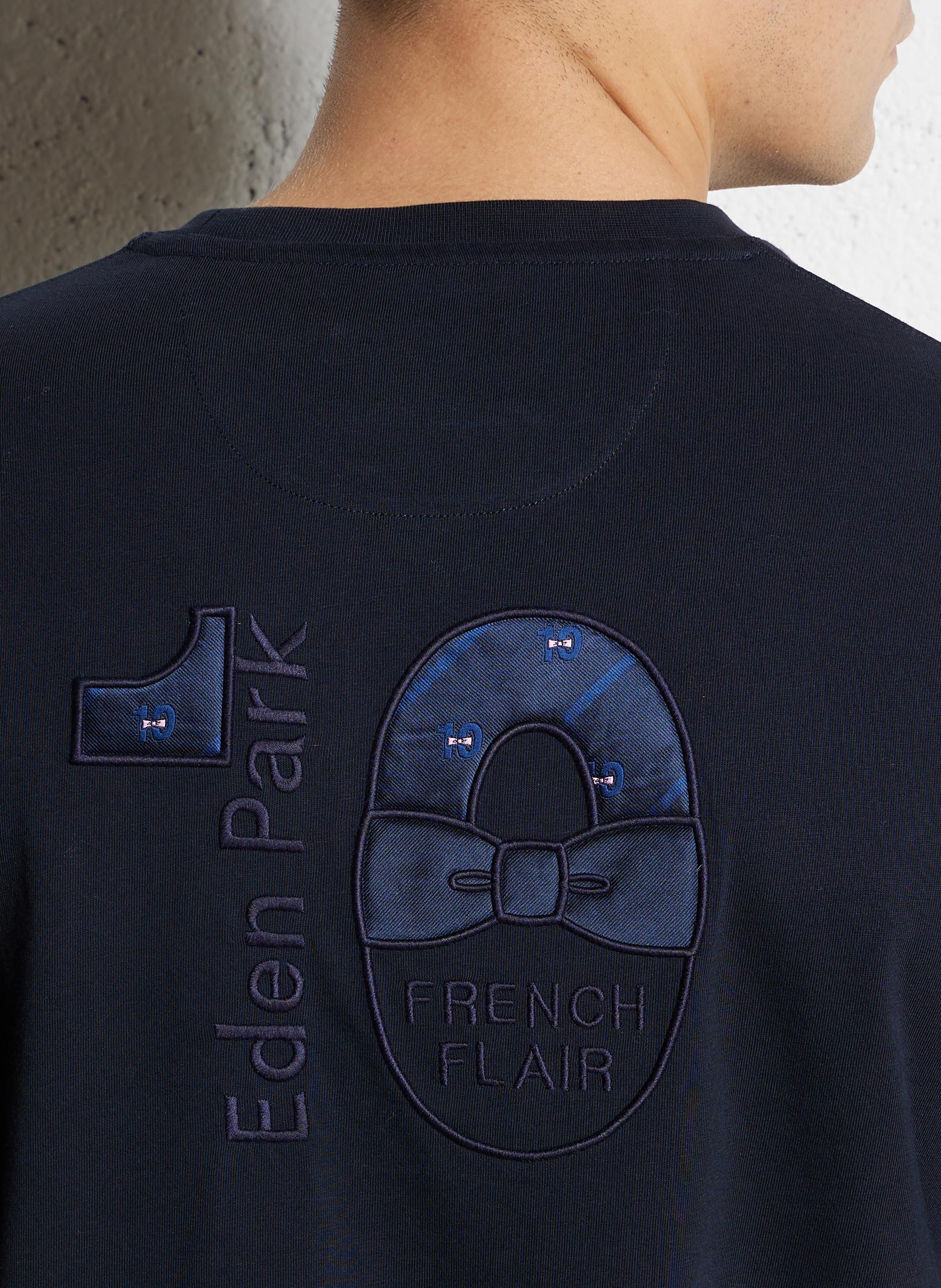 Tee-shirt droit col rond brodé en coton EDEN PARK Bleu