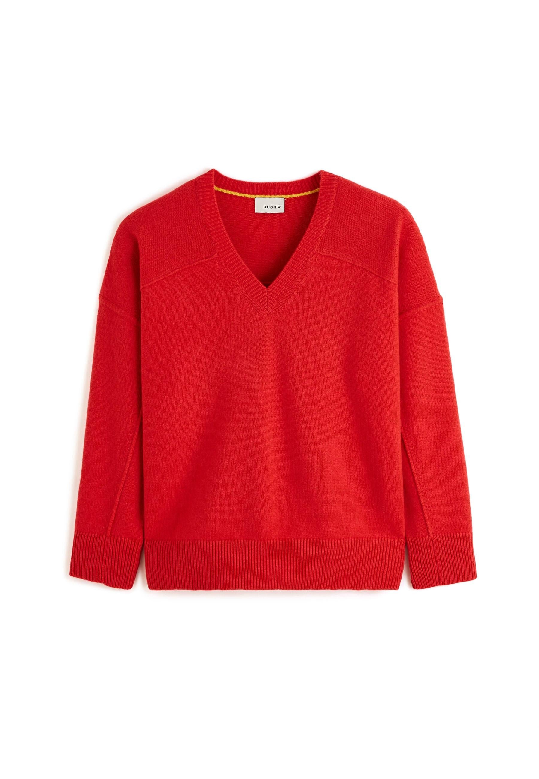 Oversized V-neck cashmere sweater in 4-ply yarn RODIER Orange