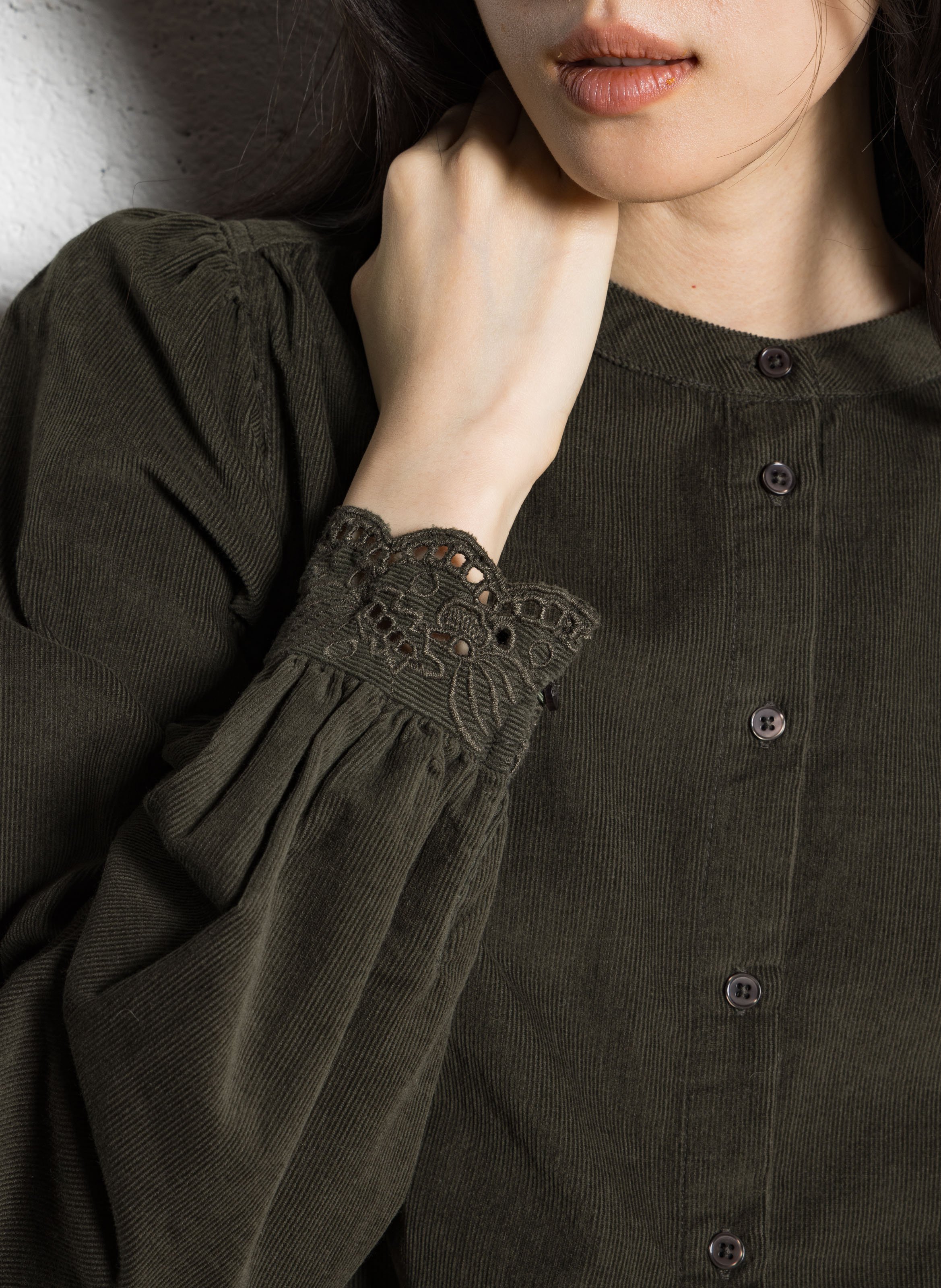 Blouse col rond en velours côtelé MAISON 123 Kaki