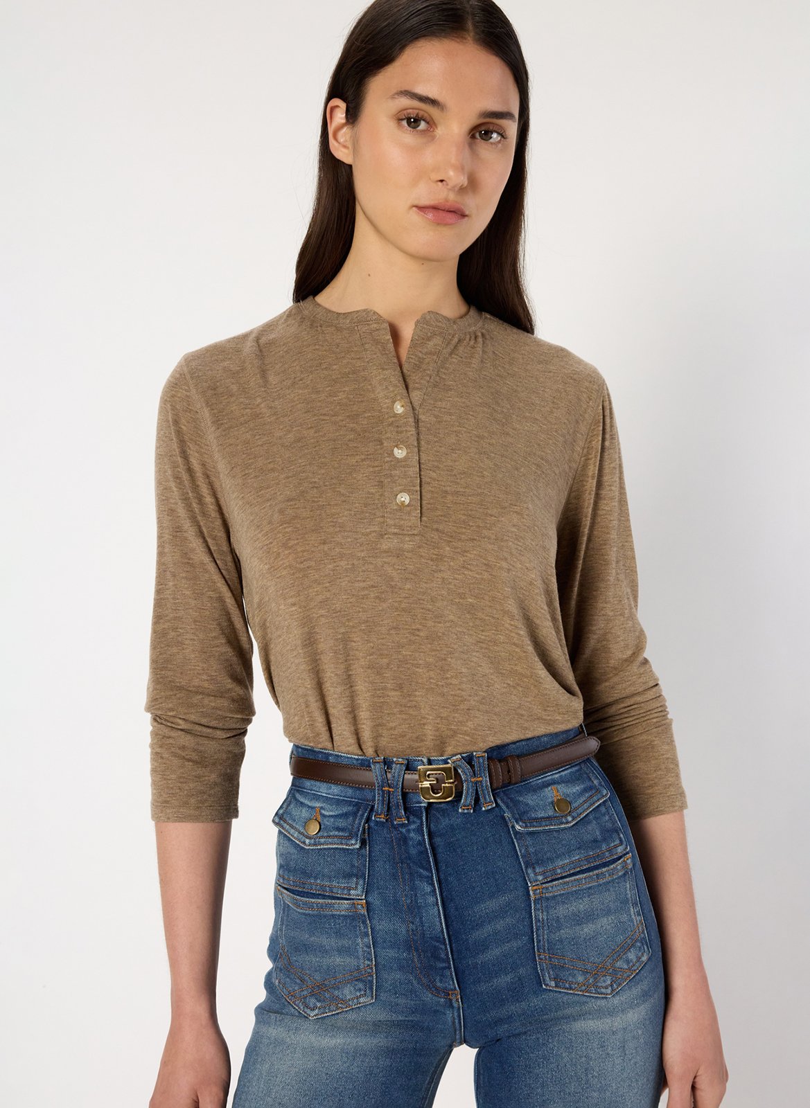 Tee-shirt droit en maille fine GERARD DAREL Marron