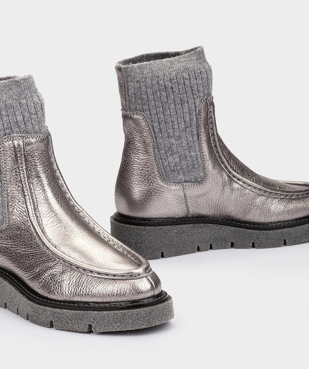 Silver metallic leather ankle boots PEDRO MIRALLES Grey