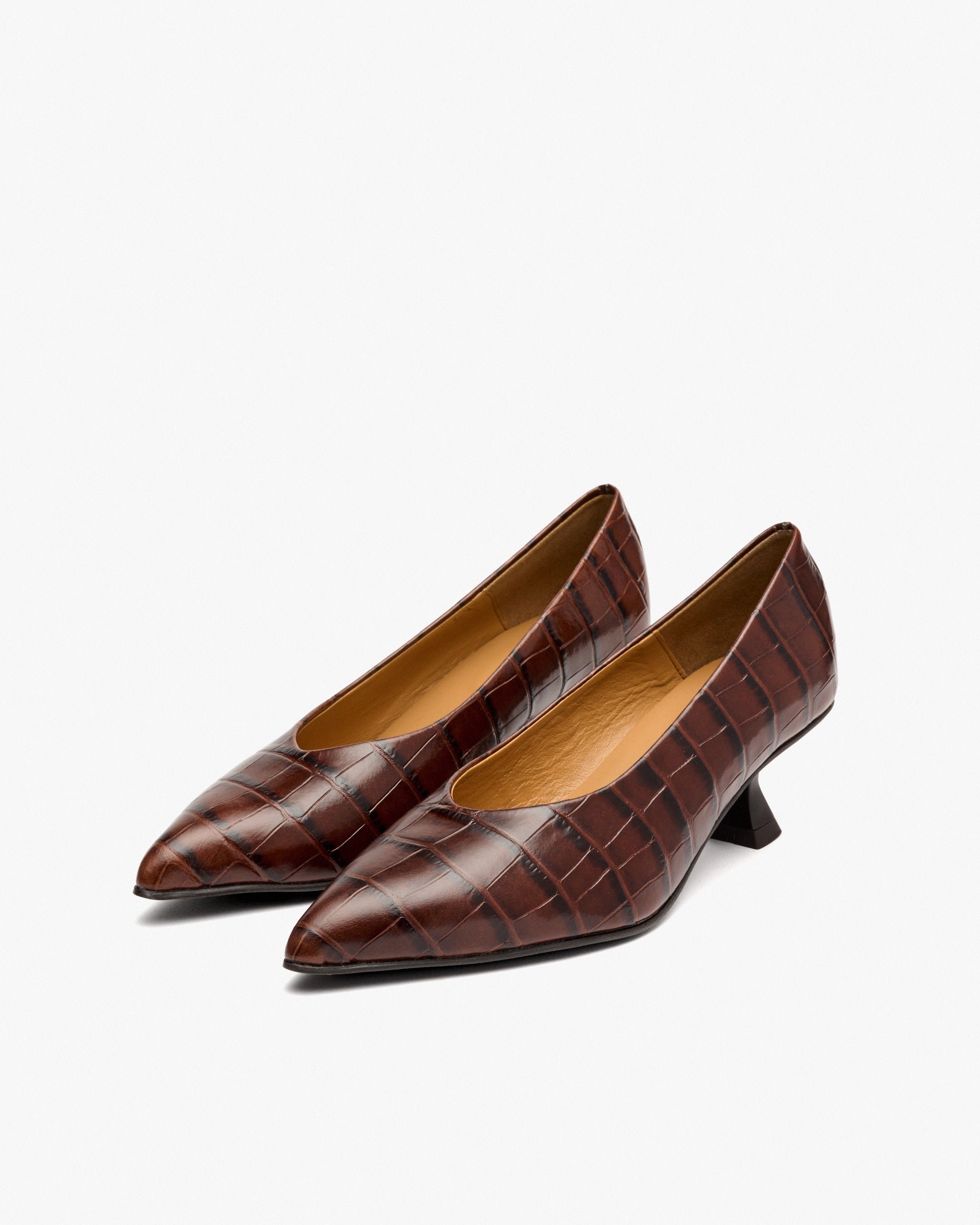 Crocodile-effect leather high heel pumps. PEDRO MIRALLES Brown