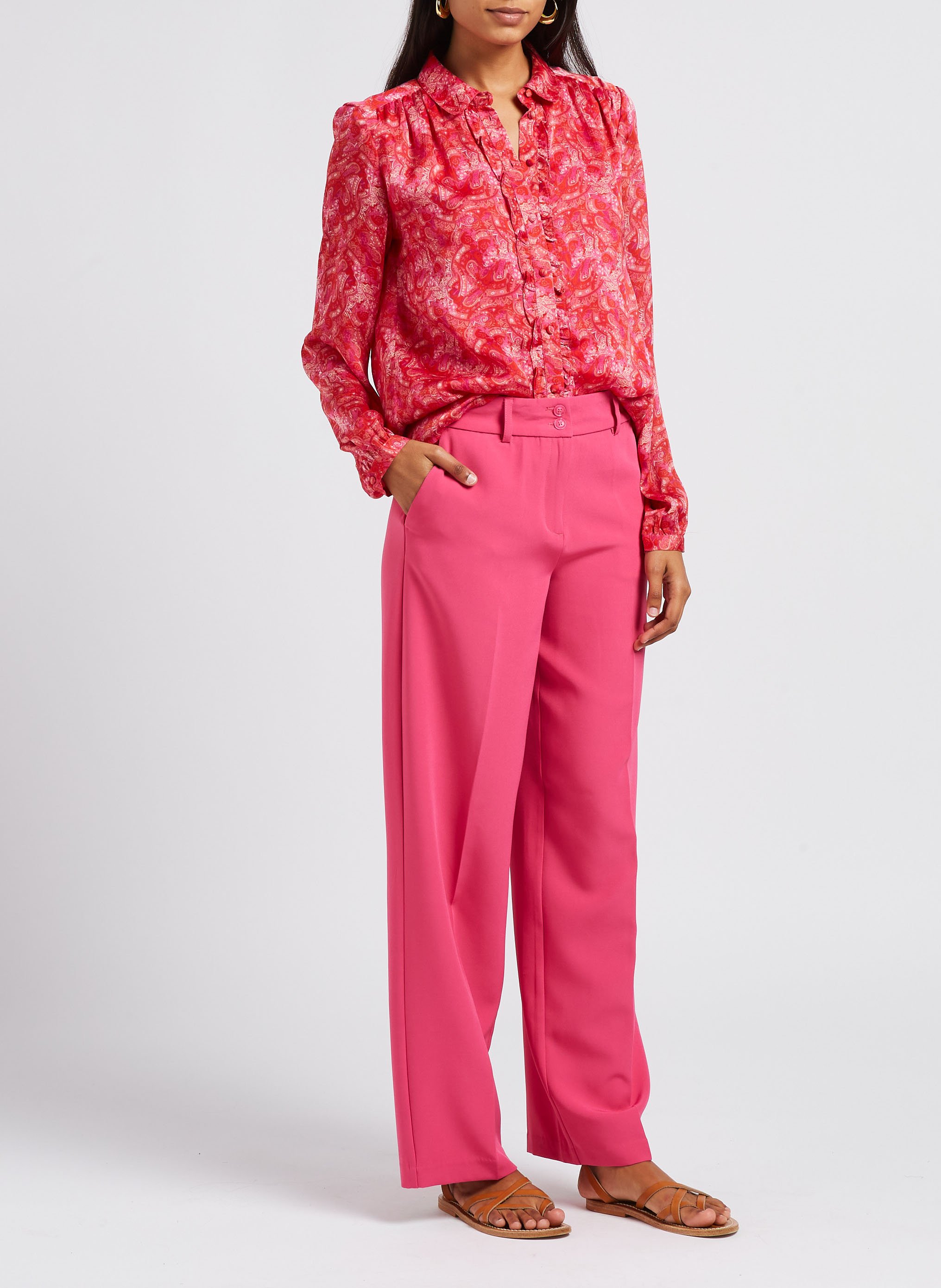 Blouse met klassieke kraag en print VILA Roze