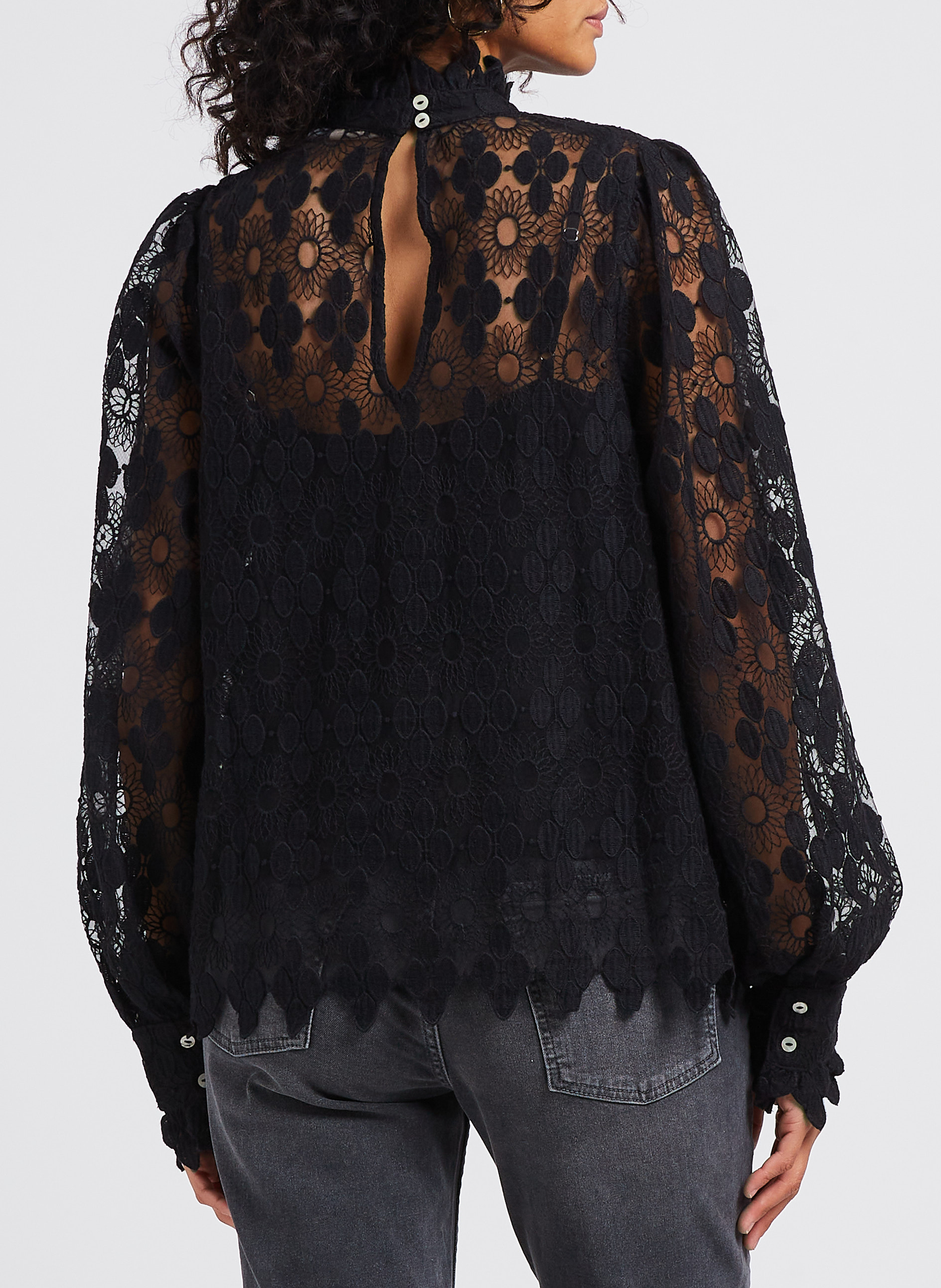High-neck blouse with openwork embroidery VILA Black