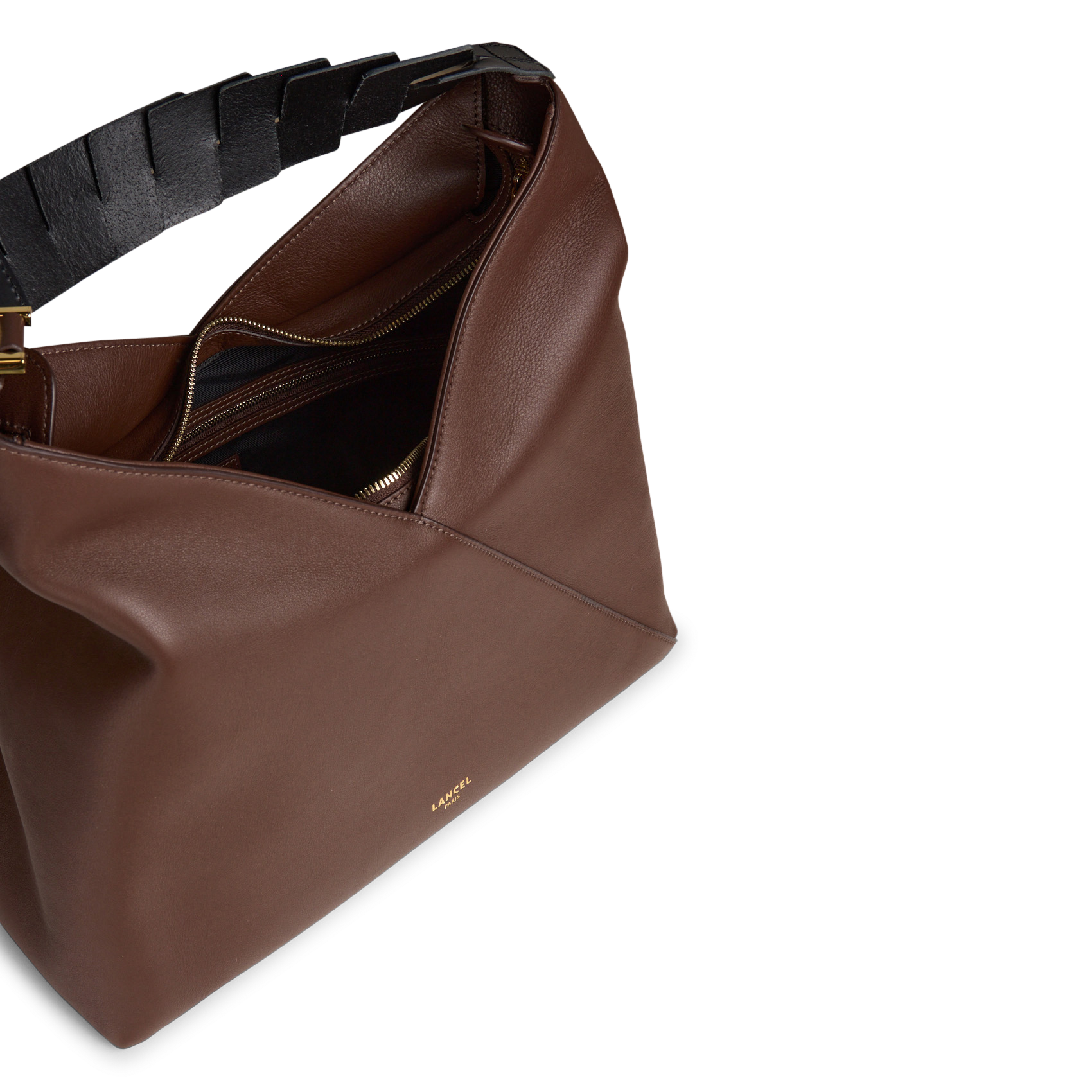 Geschnürte Beuteltasche aus strukturiertem Leder Braun