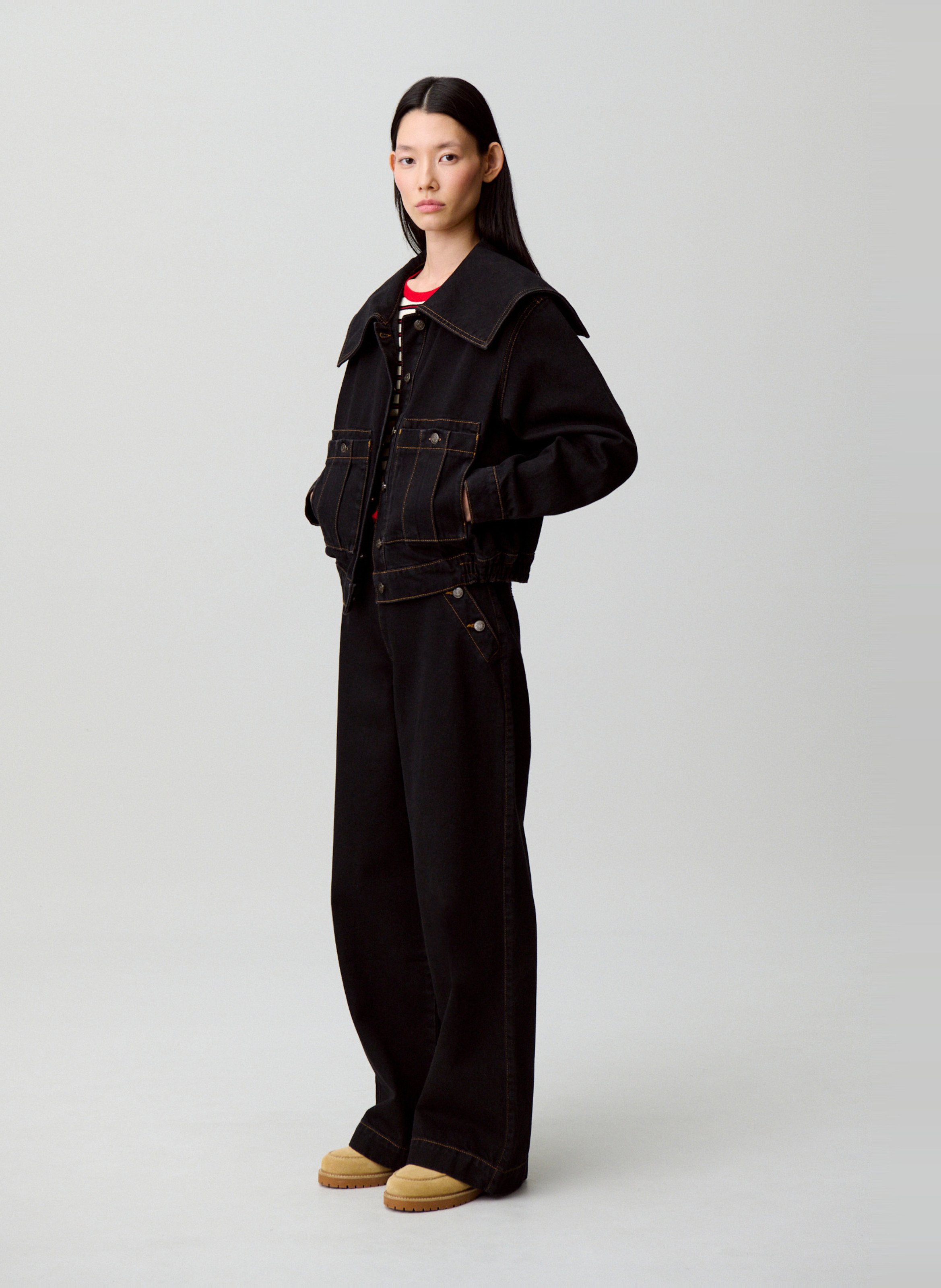 Straight-cut cotton denim jacket CLAUDIE PIERLOT Black