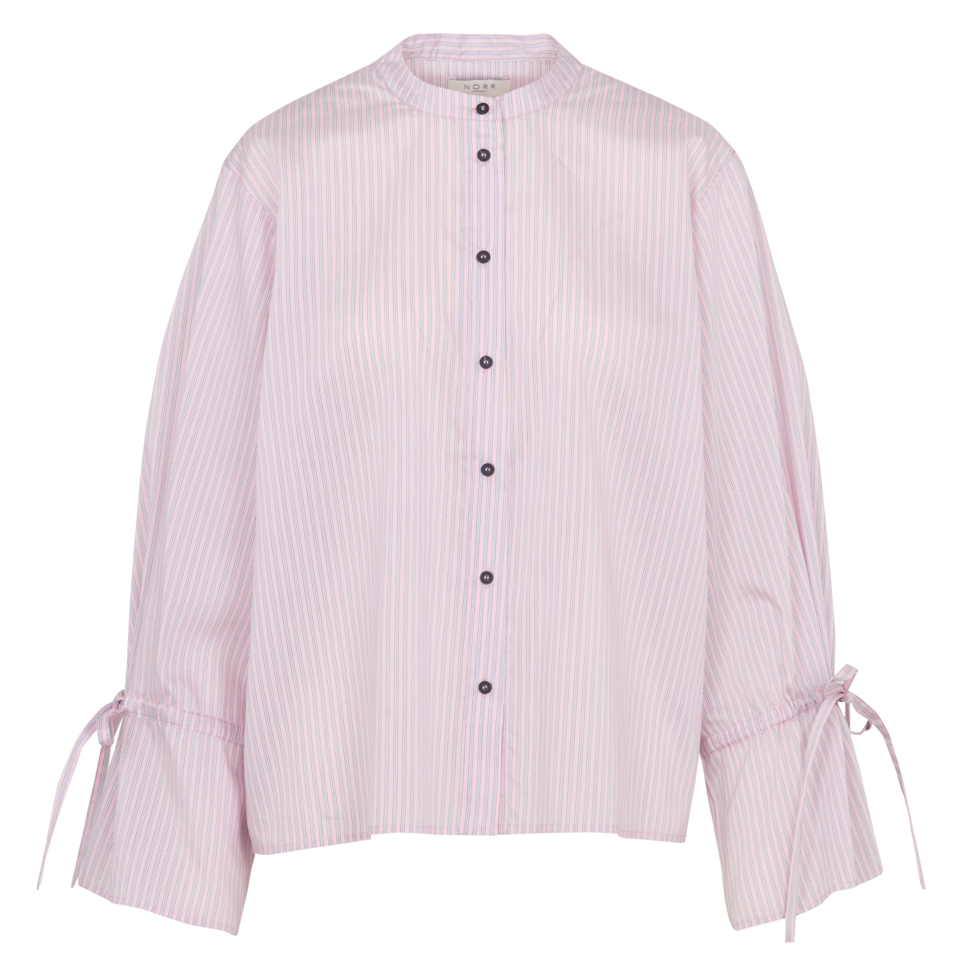 Rundhalsausschnitt-Shirt mit weiten gestreiften Ärmeln. NORR Rosa