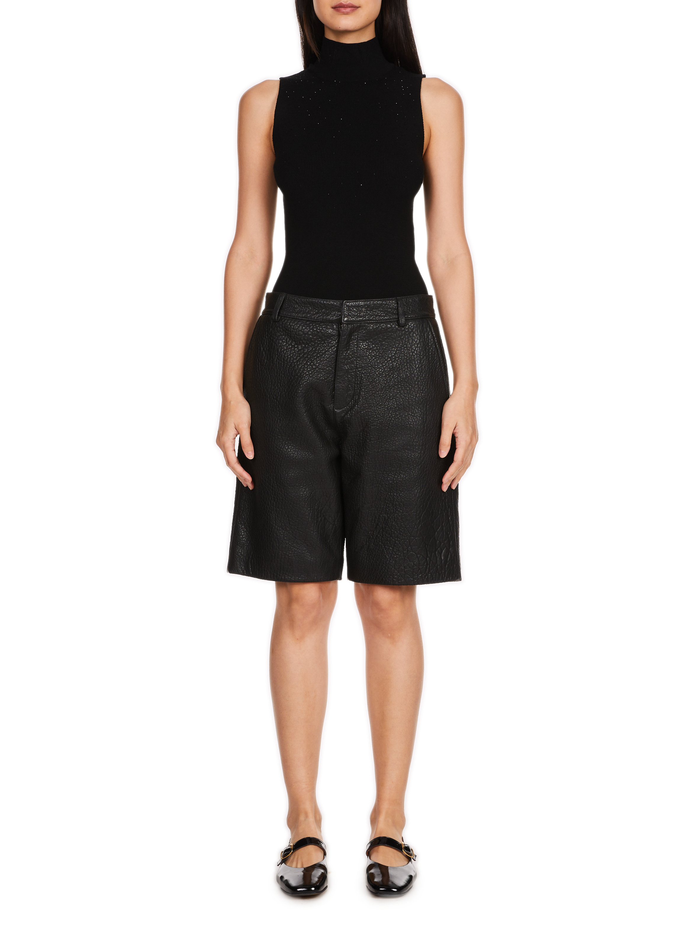 Ärmelloses gerades Top mit Strasssteinen SAISON 1865 Schwarz