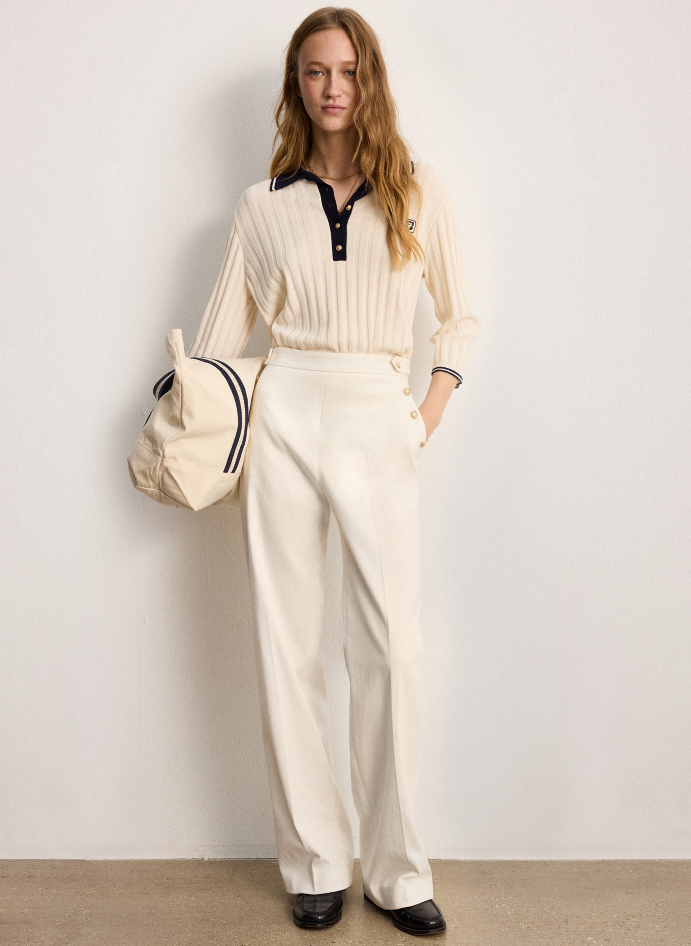 Pantalon droit en coton mélangé PABLO Beige
