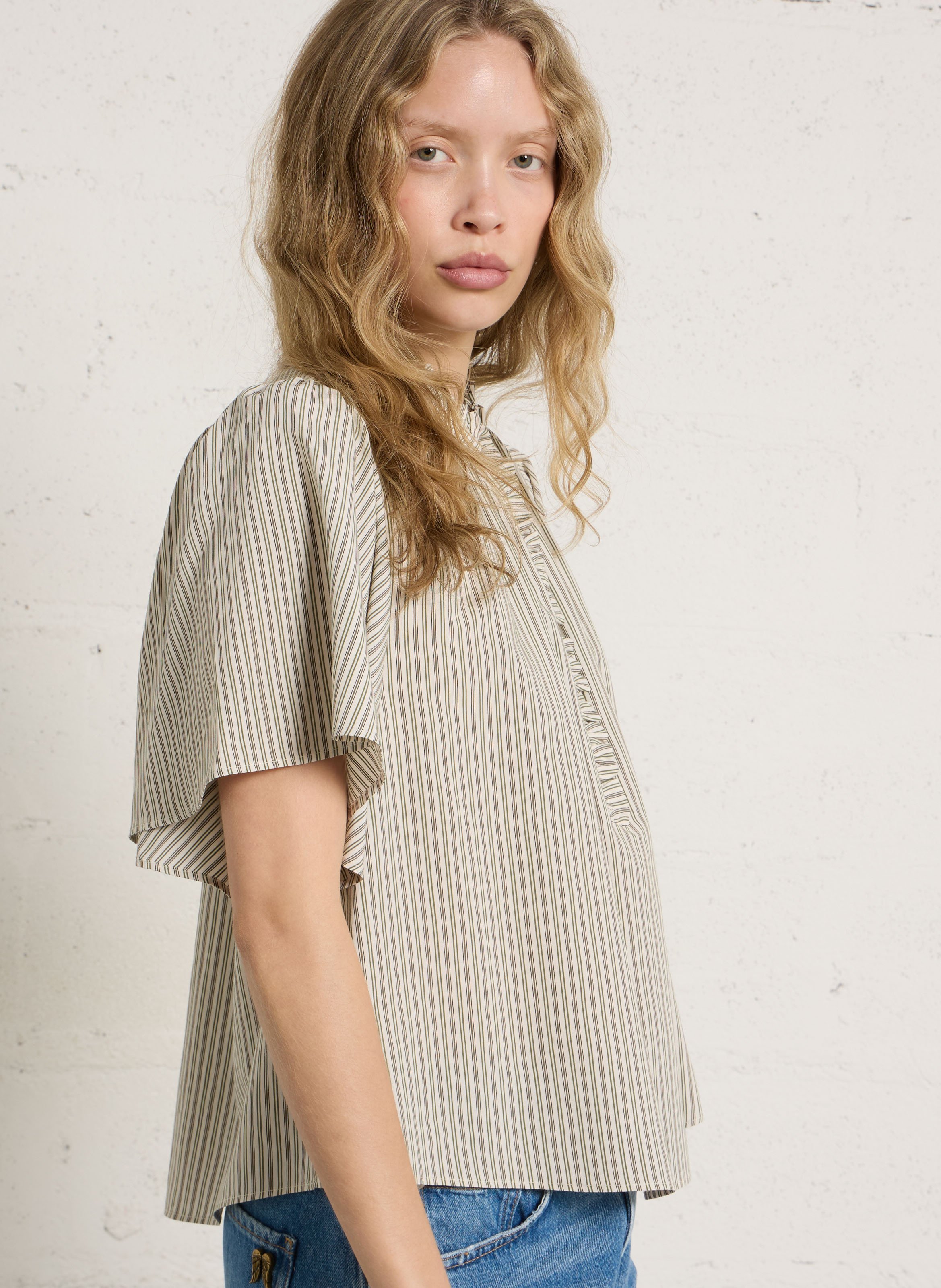 Round neck striped crop top BELLEPIECE Green