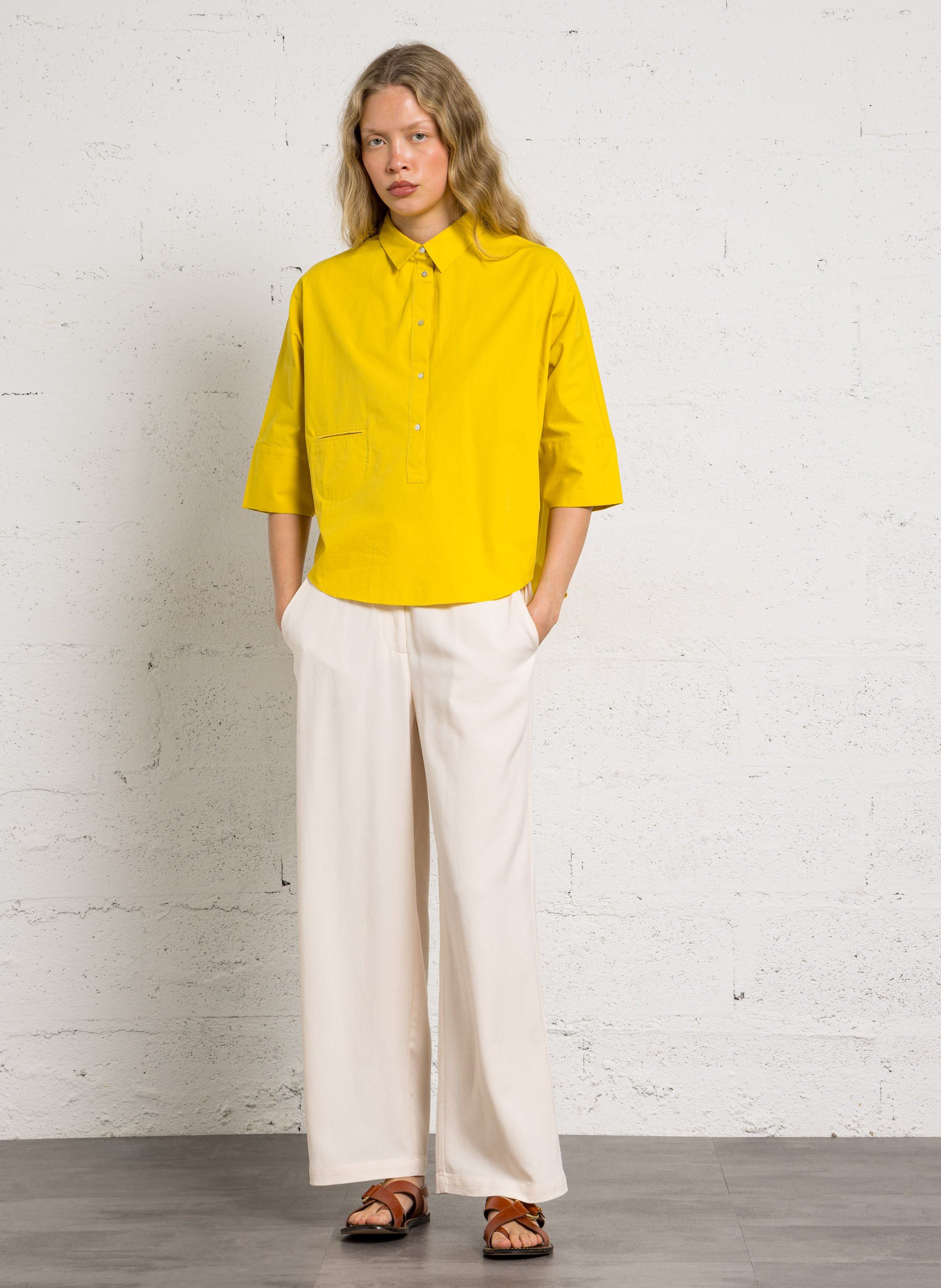 Baumwollbluse mit klassischem Kragen BELLA JONES Gelb