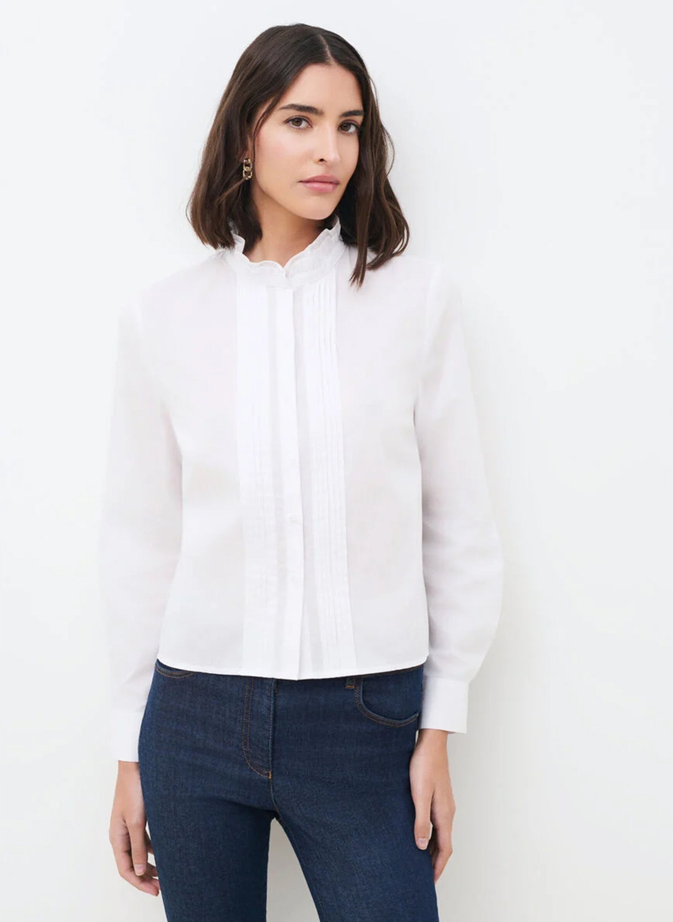 Chemise droite col victorien en coton CAROLL Blanc