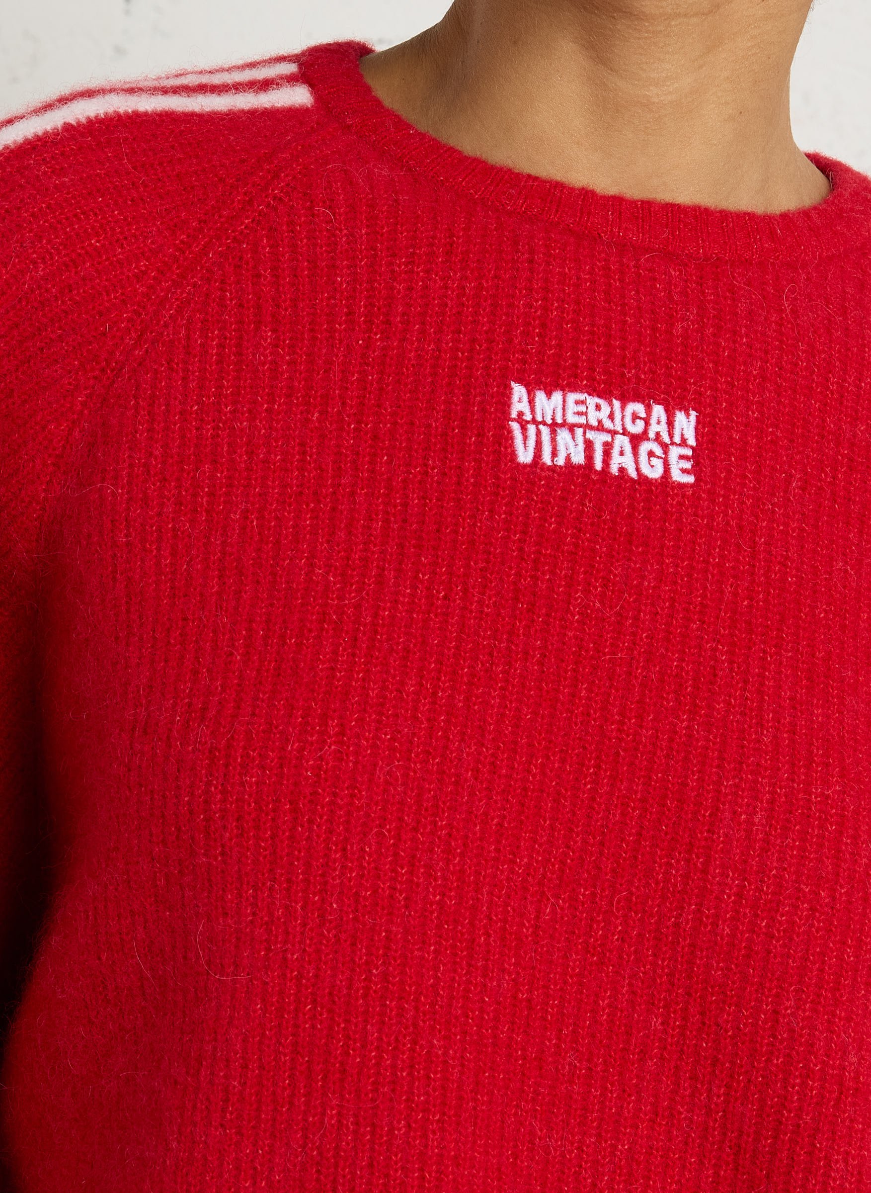 Pull ample col rond brodé en alpaga mélangé AMERICAN VINTAGE Rouge