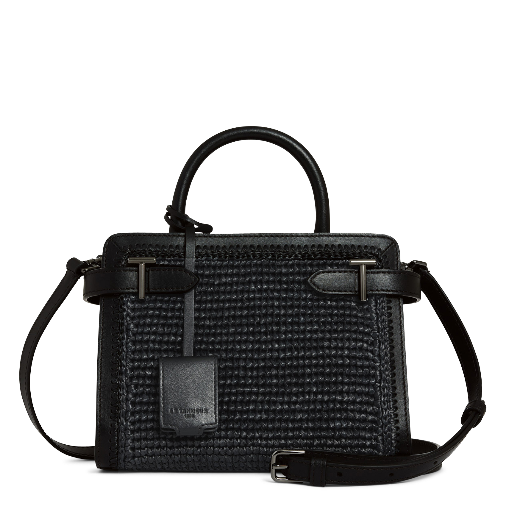 Kleine Handtasche mit Raphia-Effekt aus Leder. LE TANNEUR Schwarz