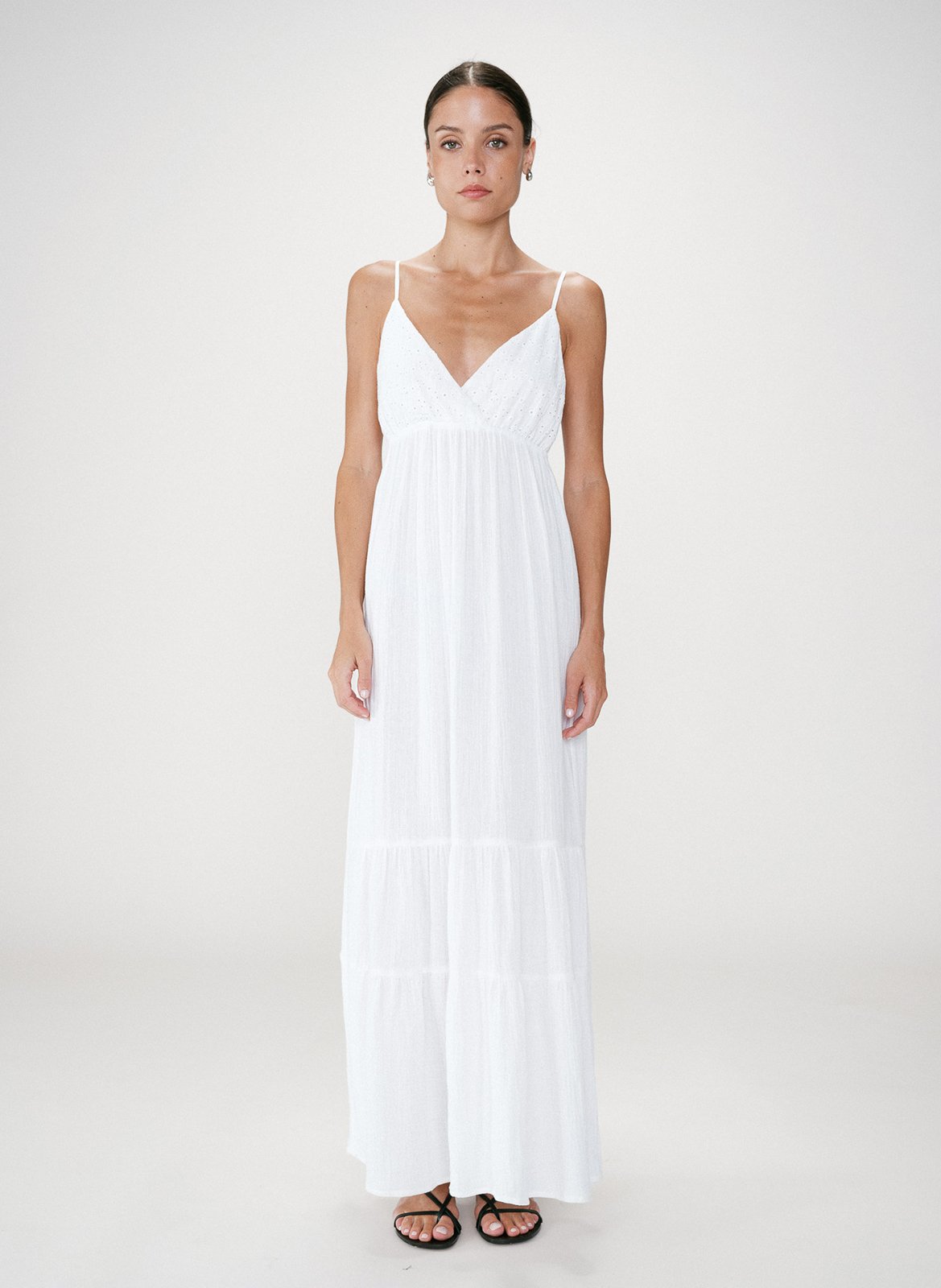 Robe longue décolleté V en coton GRACE ET MILA Blanc