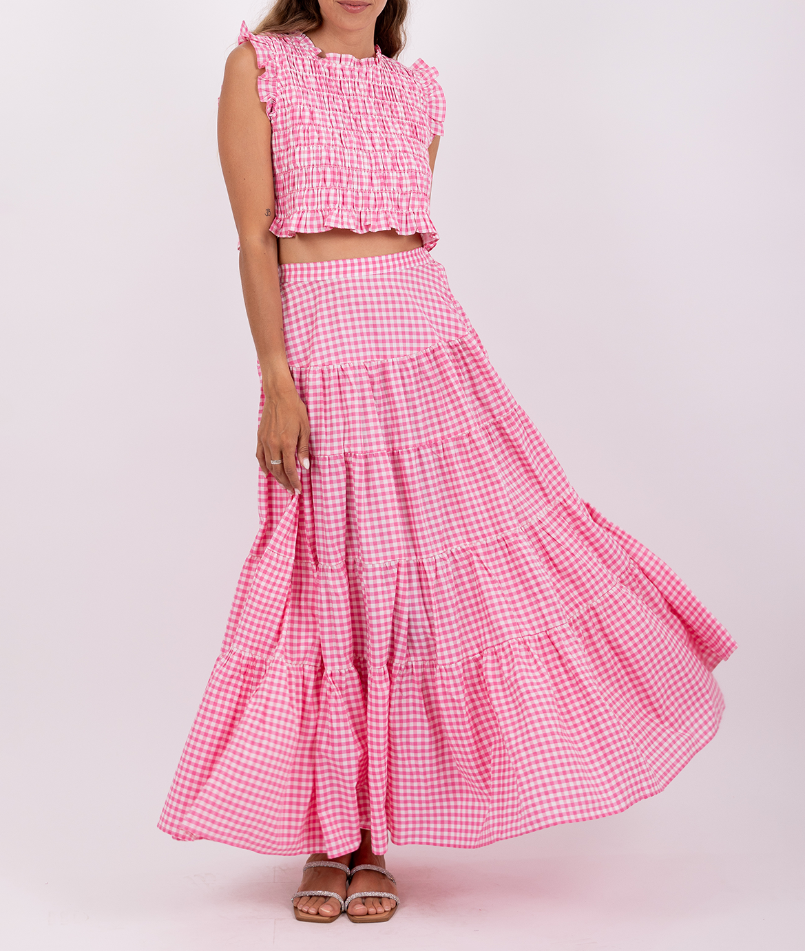 Gekräuselter langer Rock mit Mustern SUNDRESS Rosa