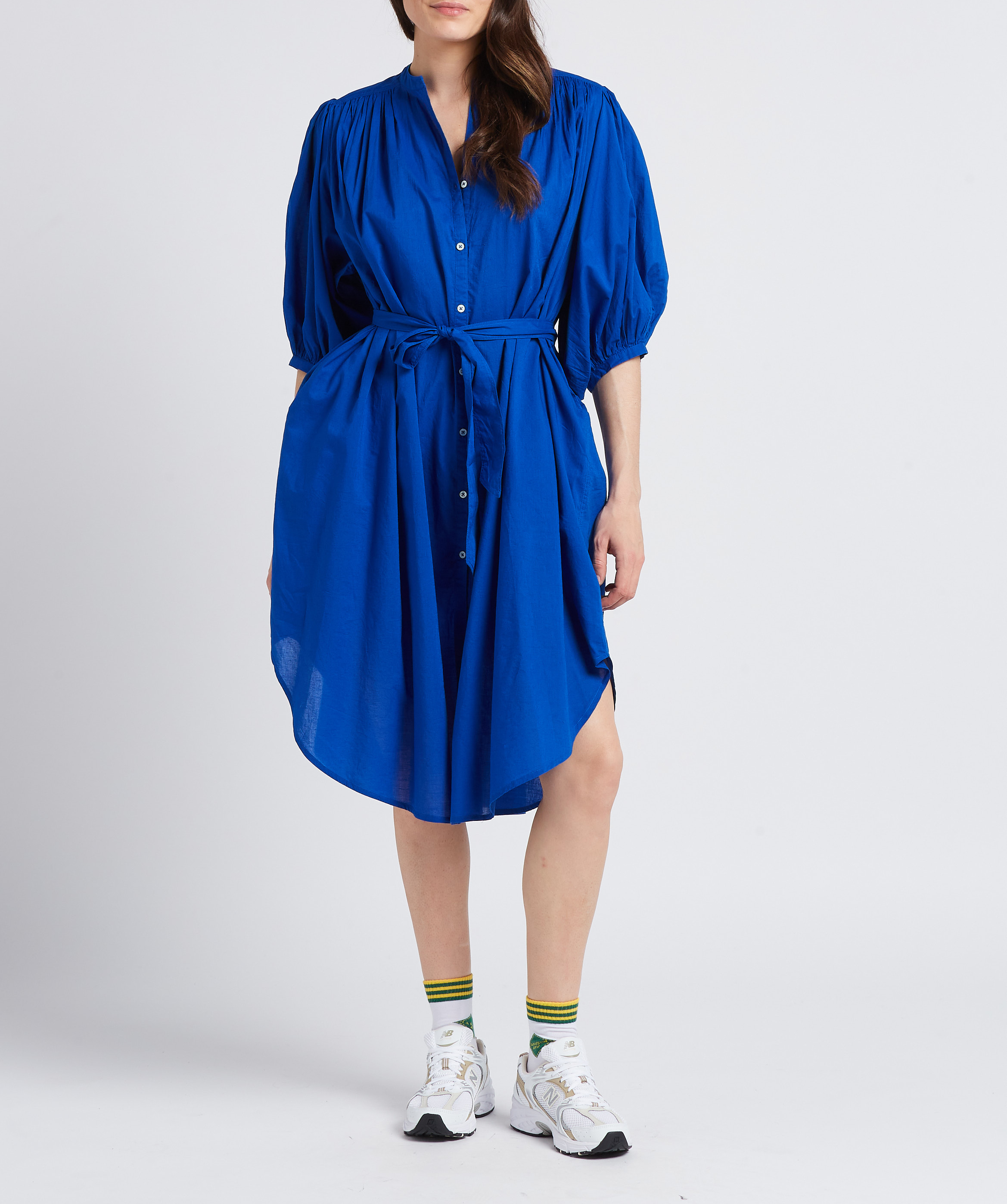 Loose-fit belted cotton midi dress BELLEROSE Blue