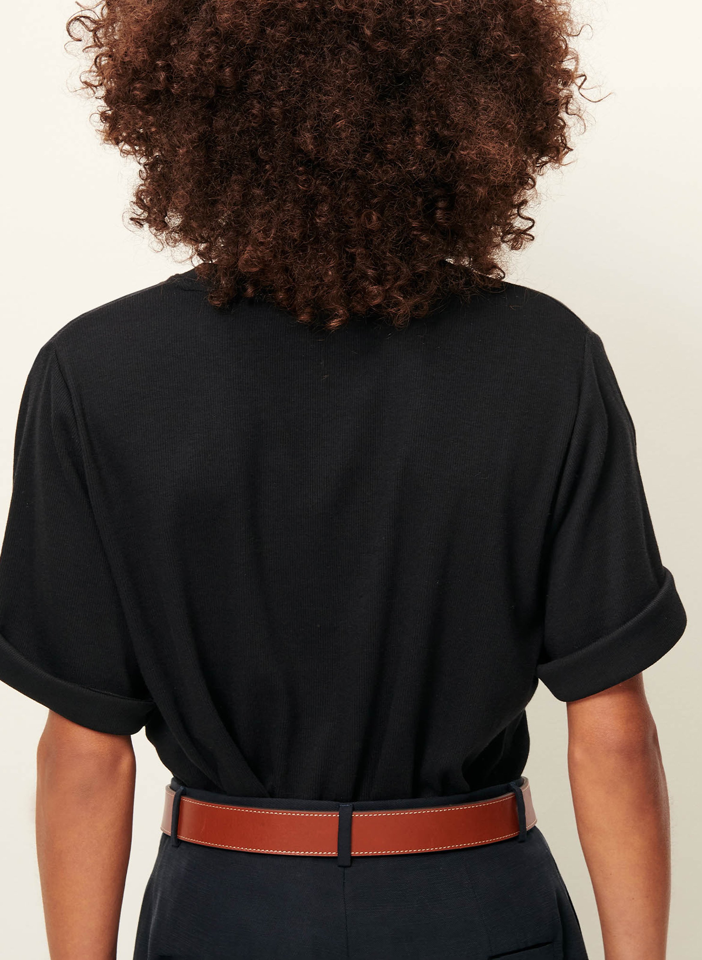 Tee-shirt col rond en jersey côtelé SESSUN Noir