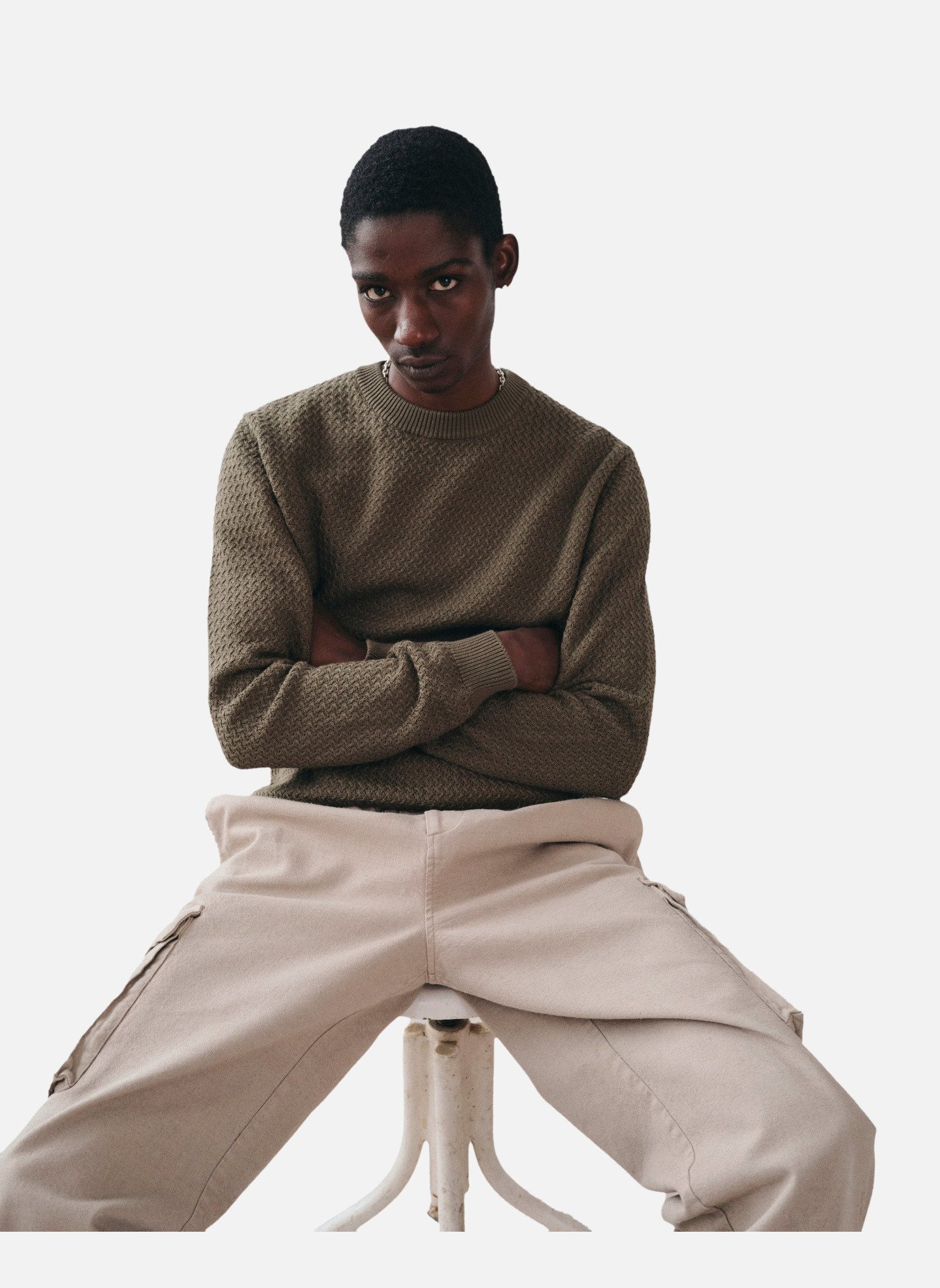 Wide military cargo pants in greige Noyoco Beige