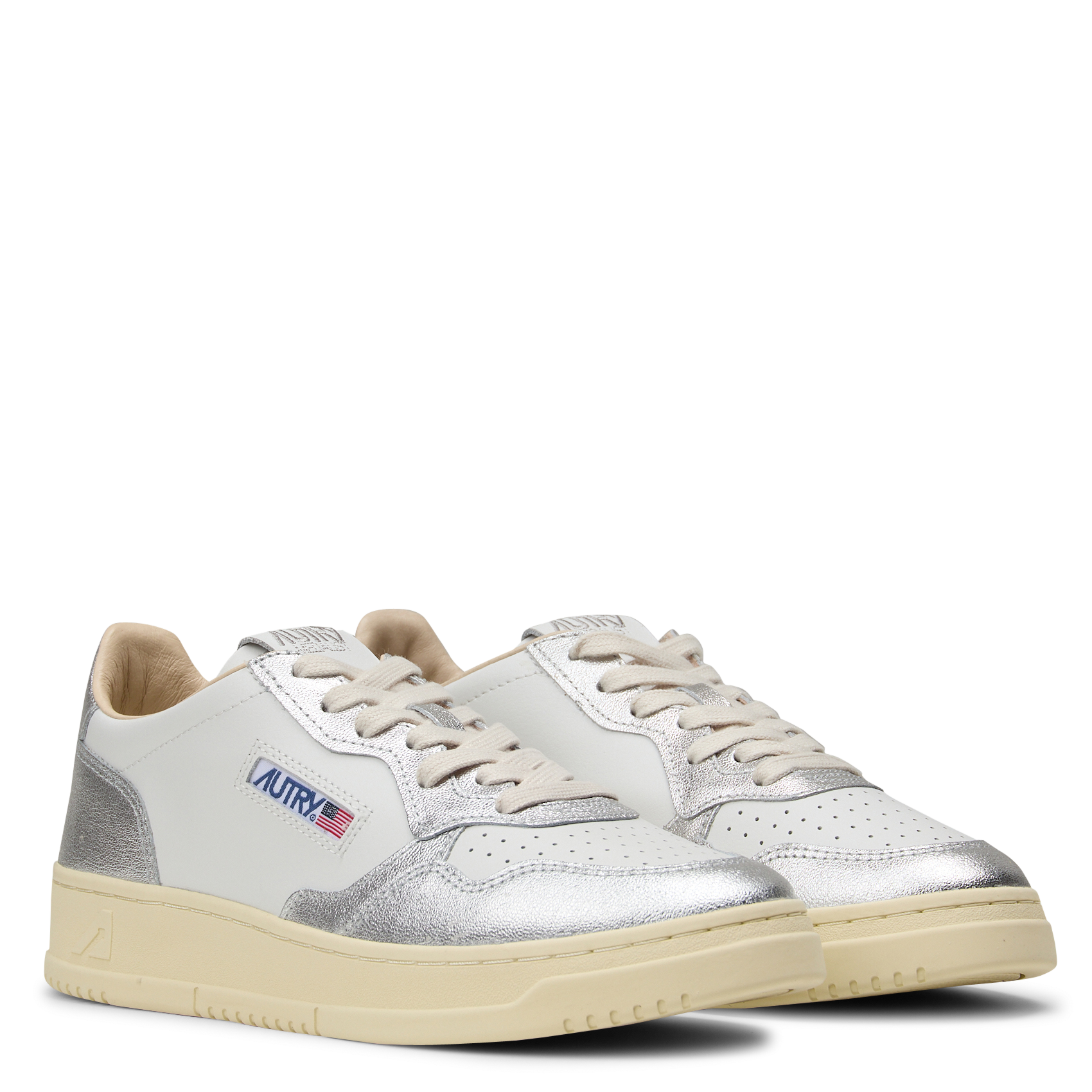 Low-top leather mix sneakers AUTRY Silver