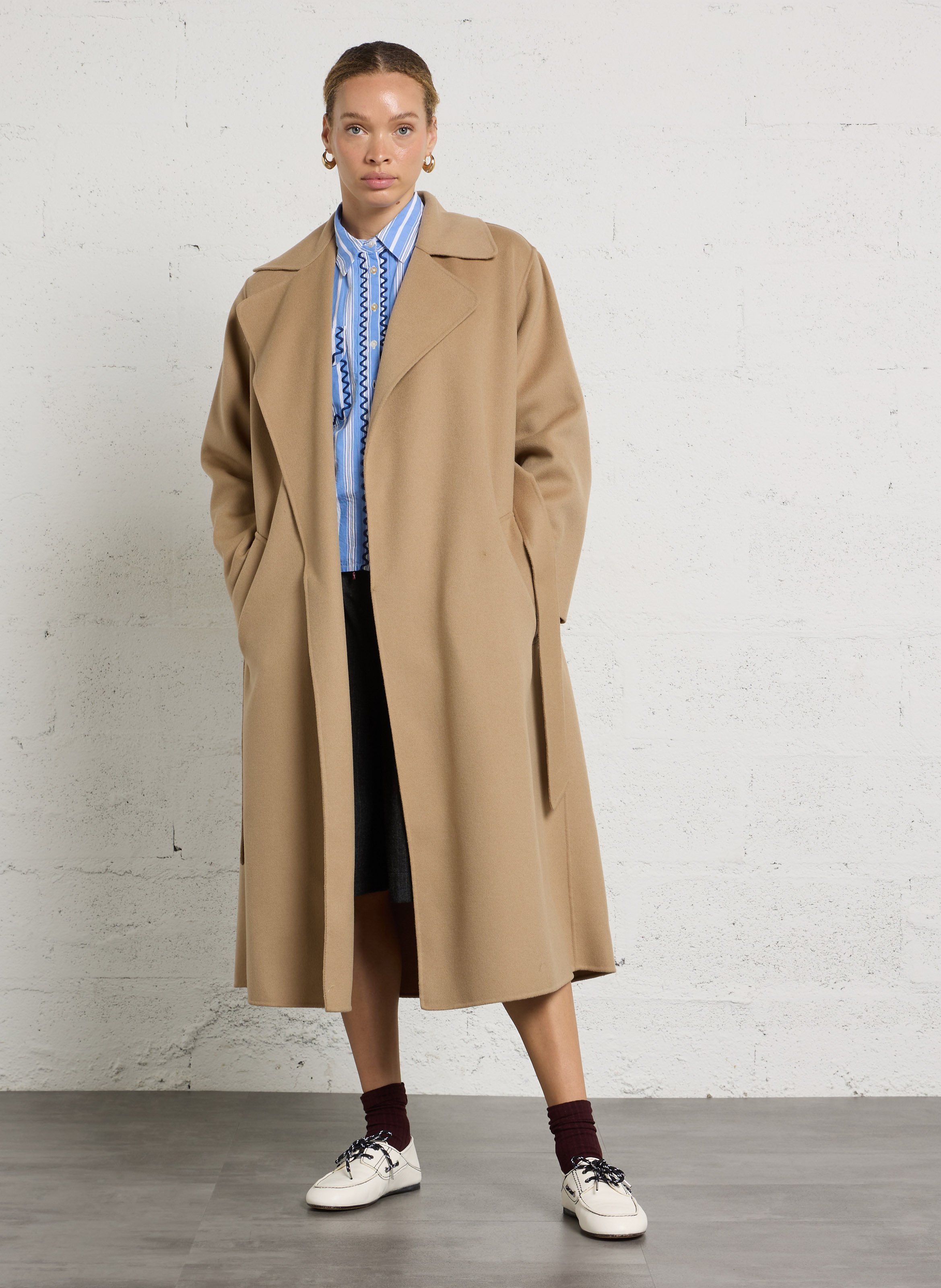 Langer Mantel aus Wollmix mit Gürtel MAX MARA WEEK END Beige