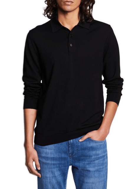 Long-sleeve merino wool flex-p polo | Black AU PRINTEMPS PARIS Men