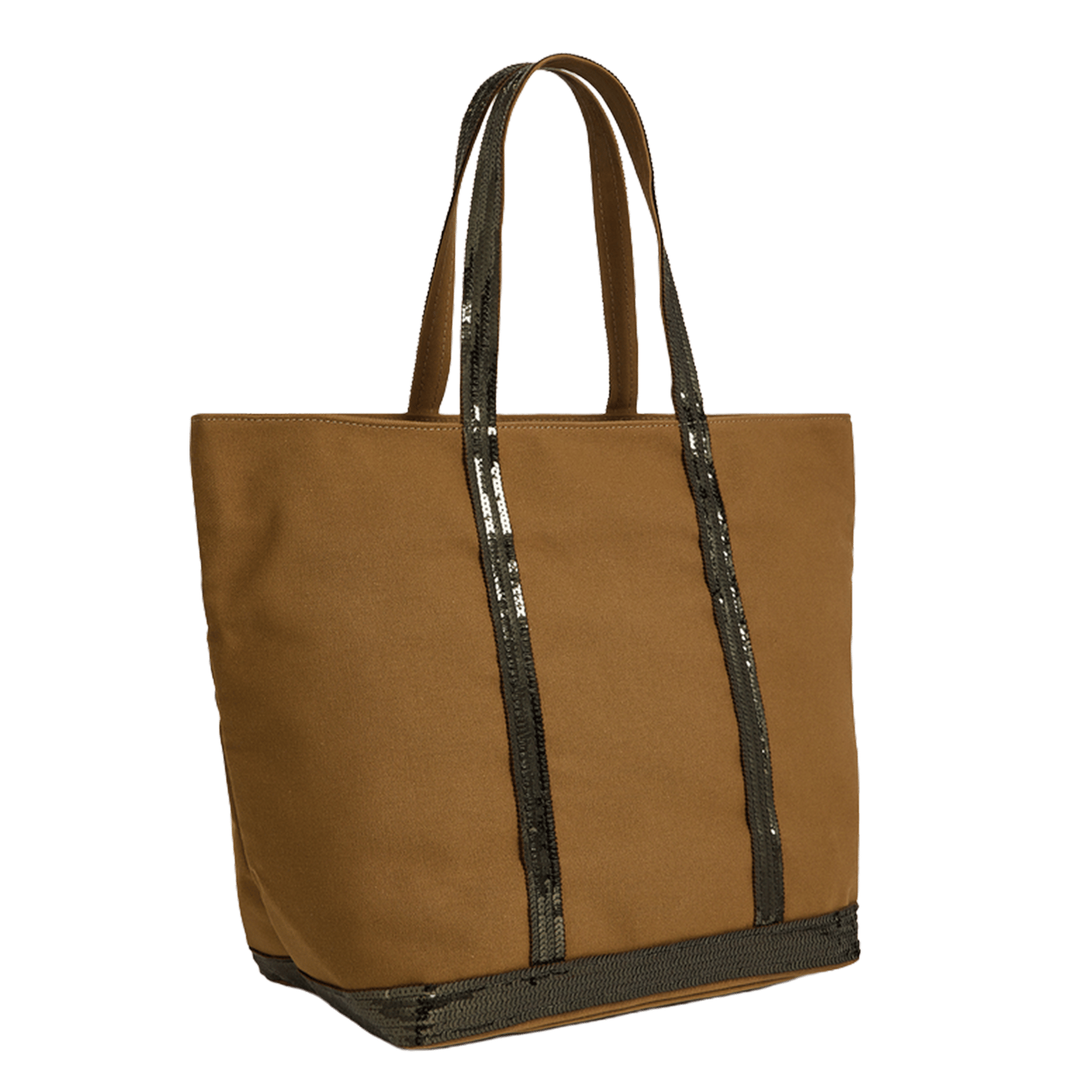 Sequined cotton canvas tote bag VANESSA BRUNO Brown