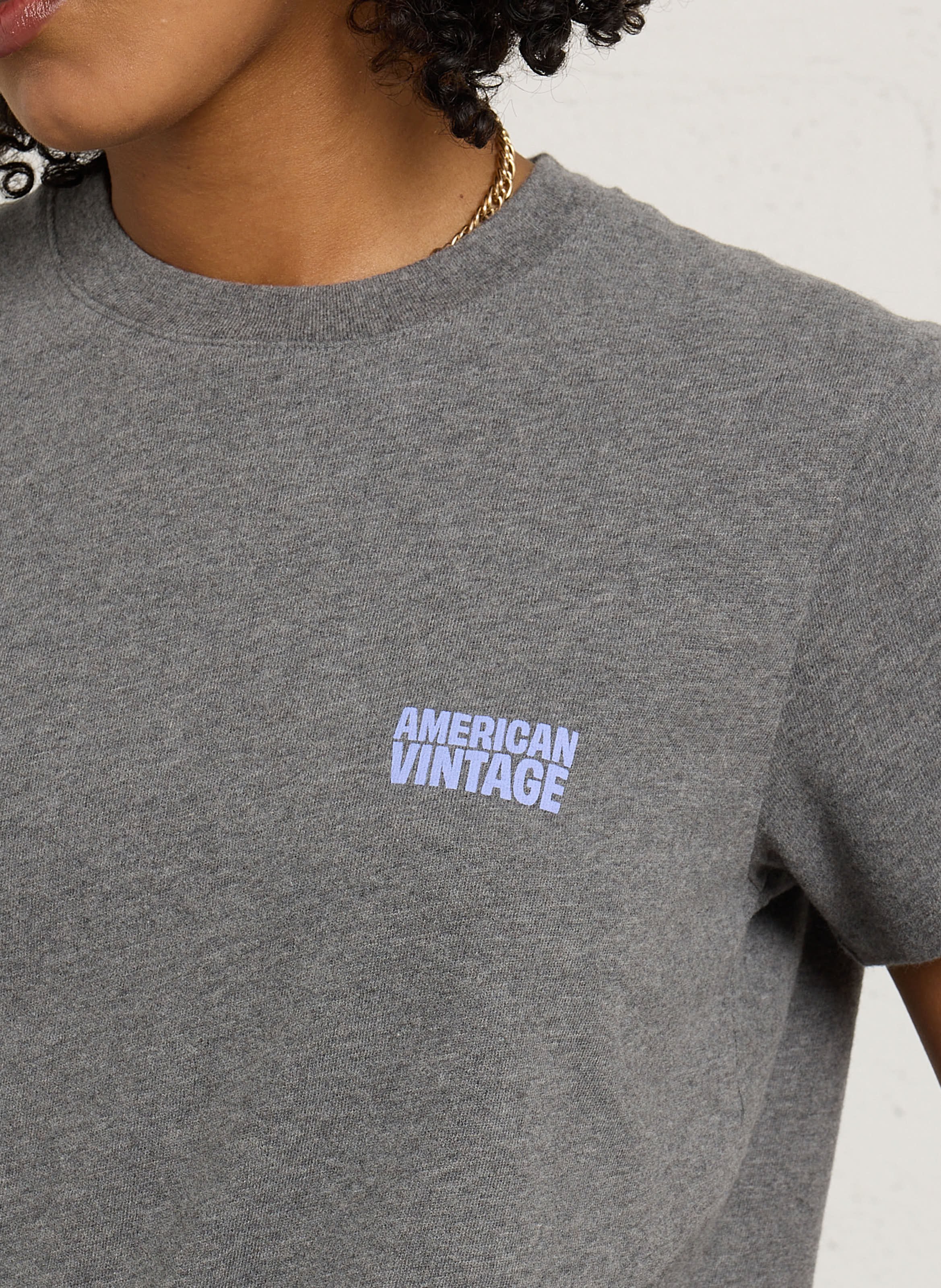 Tee-shirt droit col rond en coton AMERICAN VINTAGE Gris