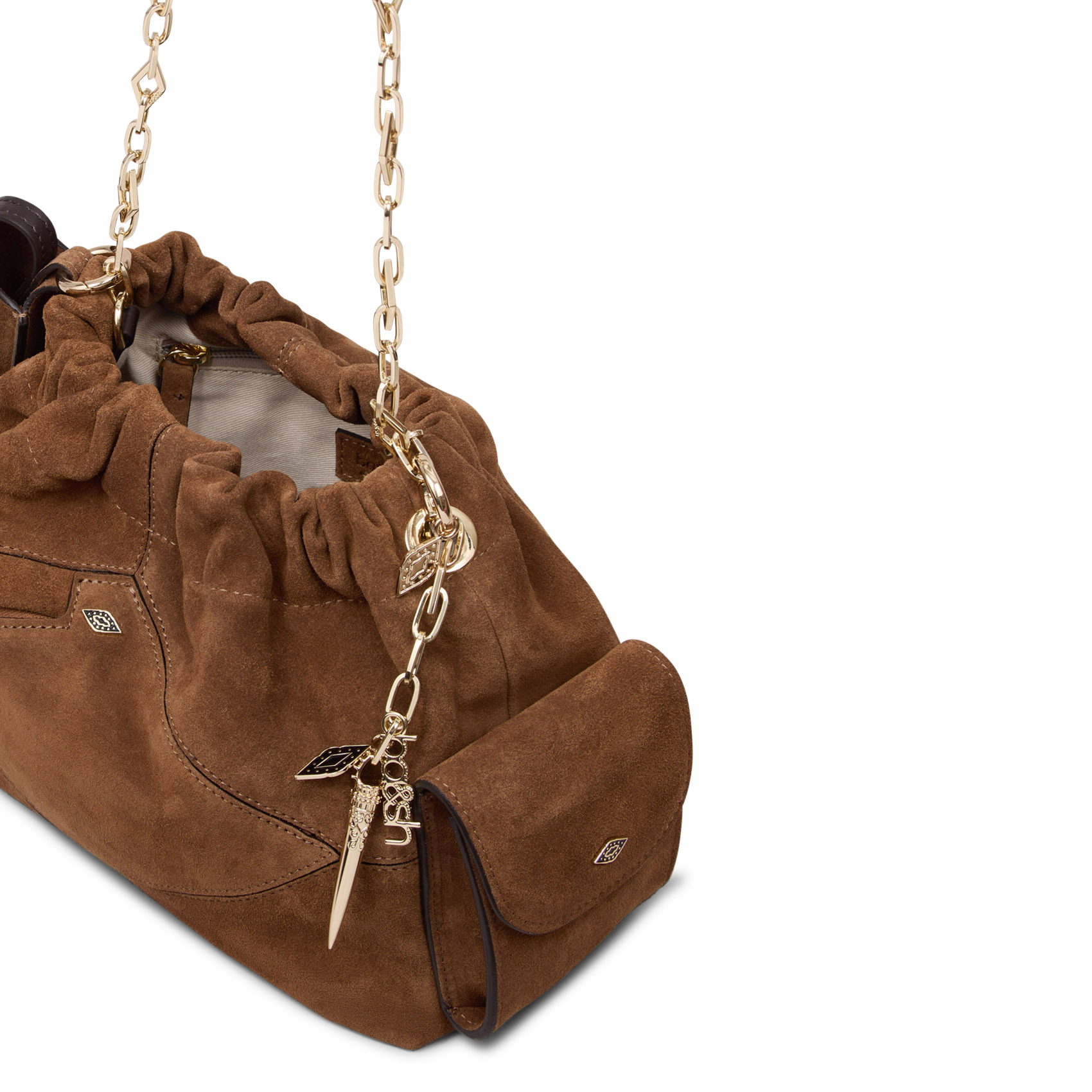 Umhängetasche mit Kettenriemen aus Wildleder-Leder BA&SH Braun