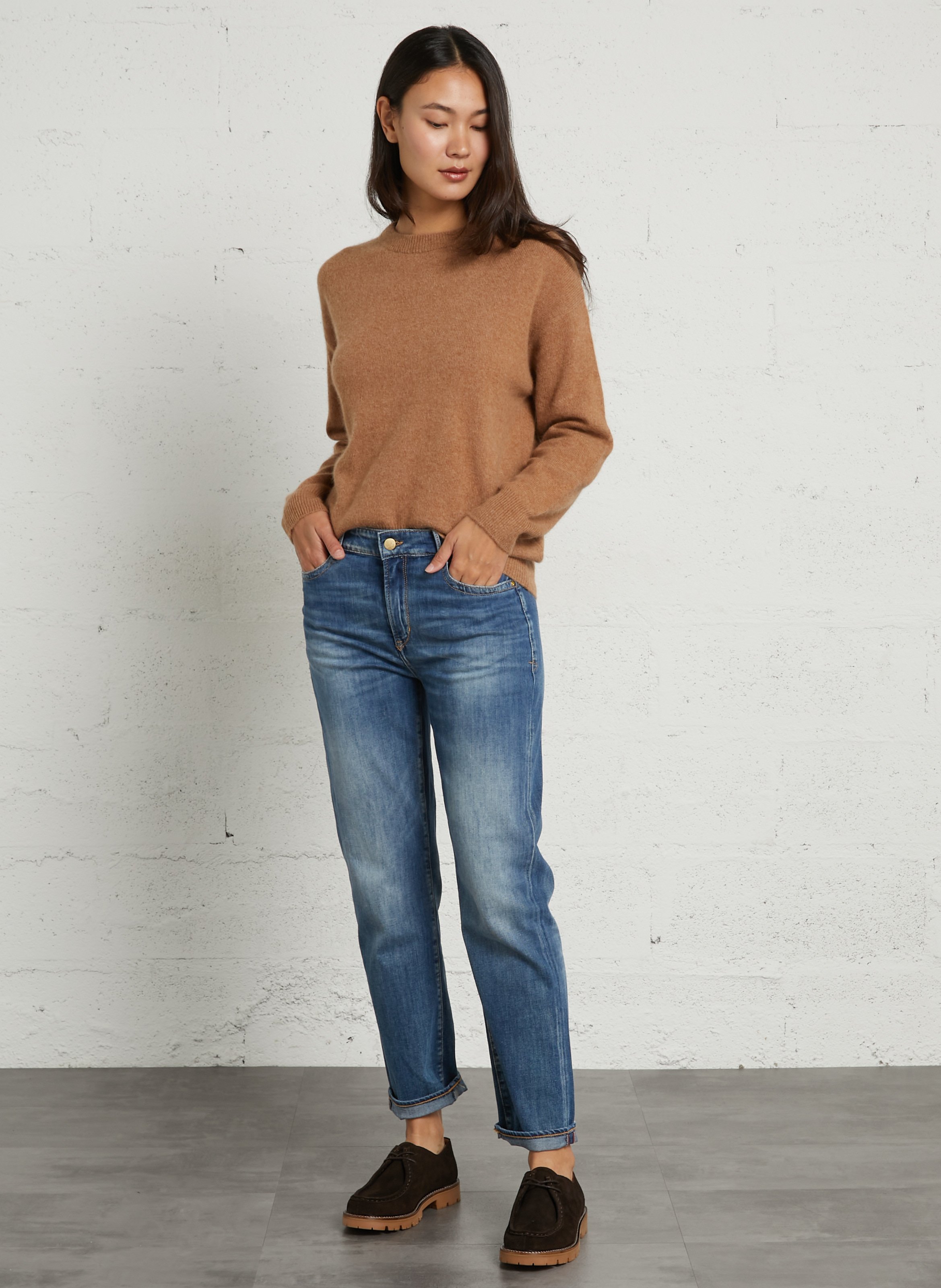 Straight-fit trui van wolmix met ronde hals MAJESTIC FILATURES Beige