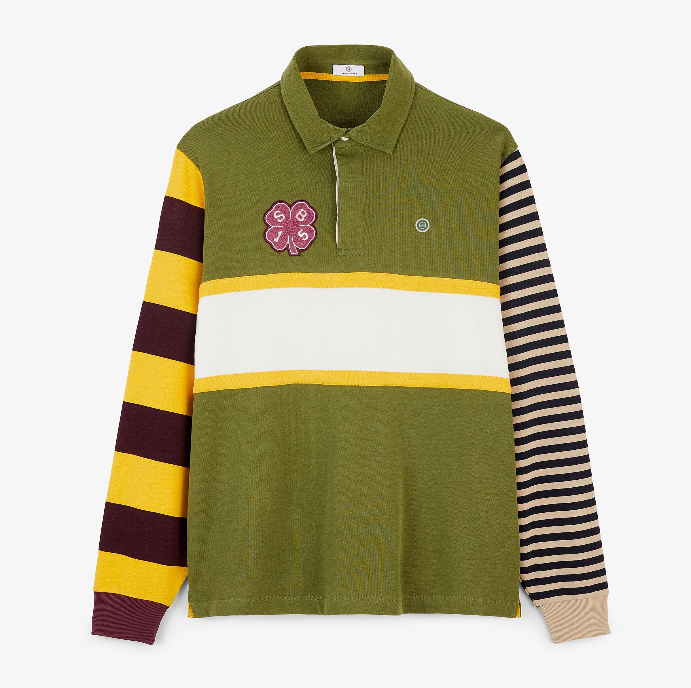Unisex long-sleeved rugby polo shirt in thyme green stripes SERGE BLANCO Green