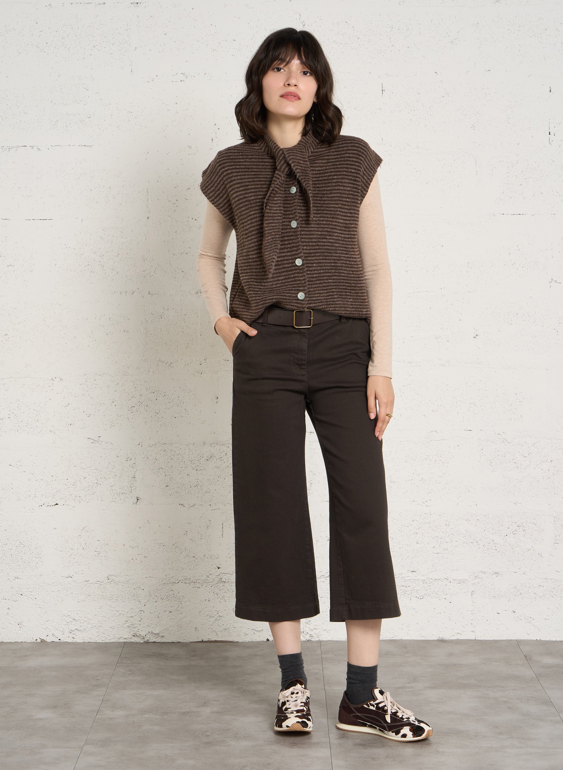 High-waisted cropped cotton-blend jeans PLEASE Brown