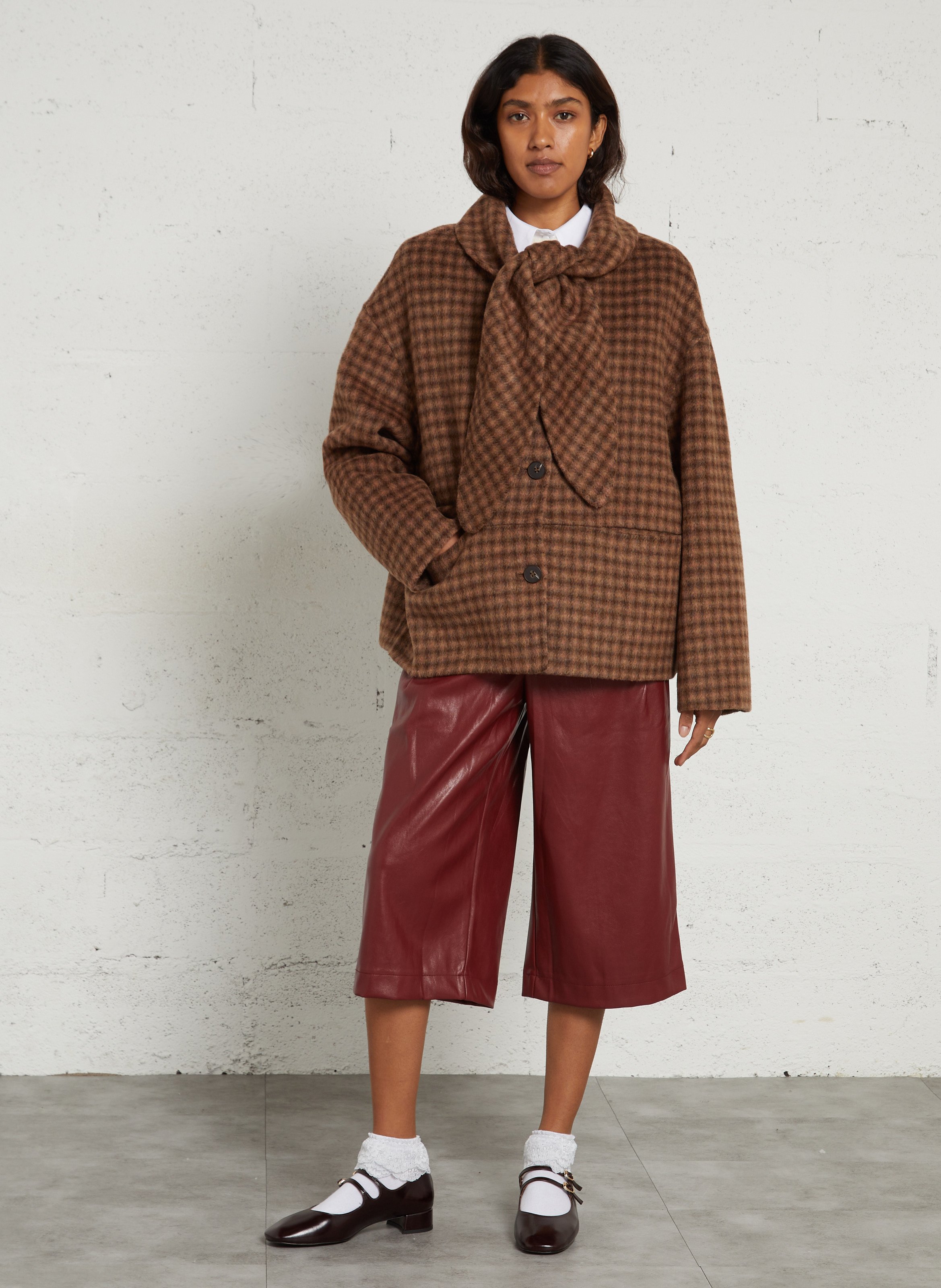 Oversized geruite jas van wolmix SEE U SOON Bruin