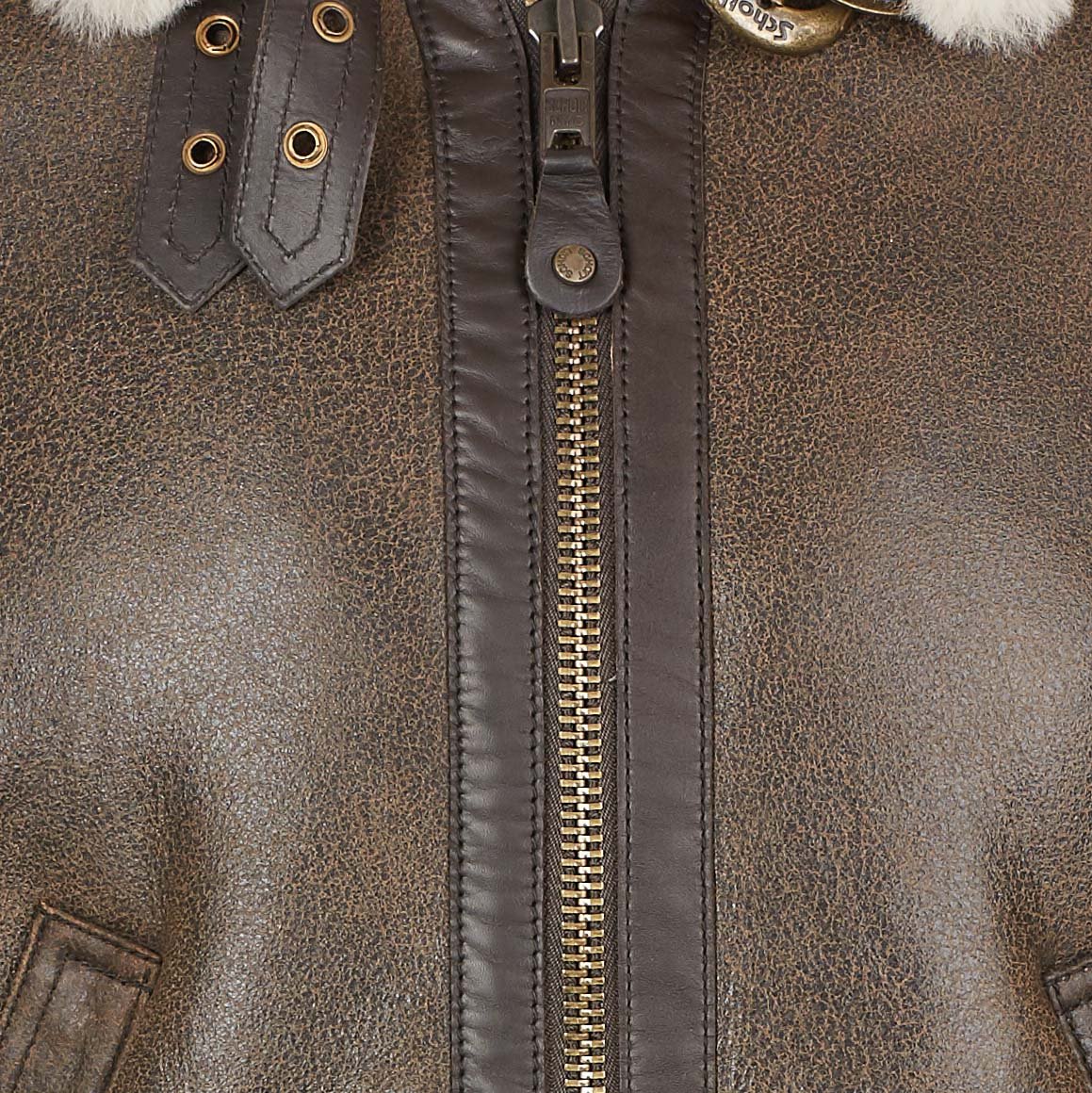 Bomberjack van omgekeerde schapenhuid SCHOTT Bruin