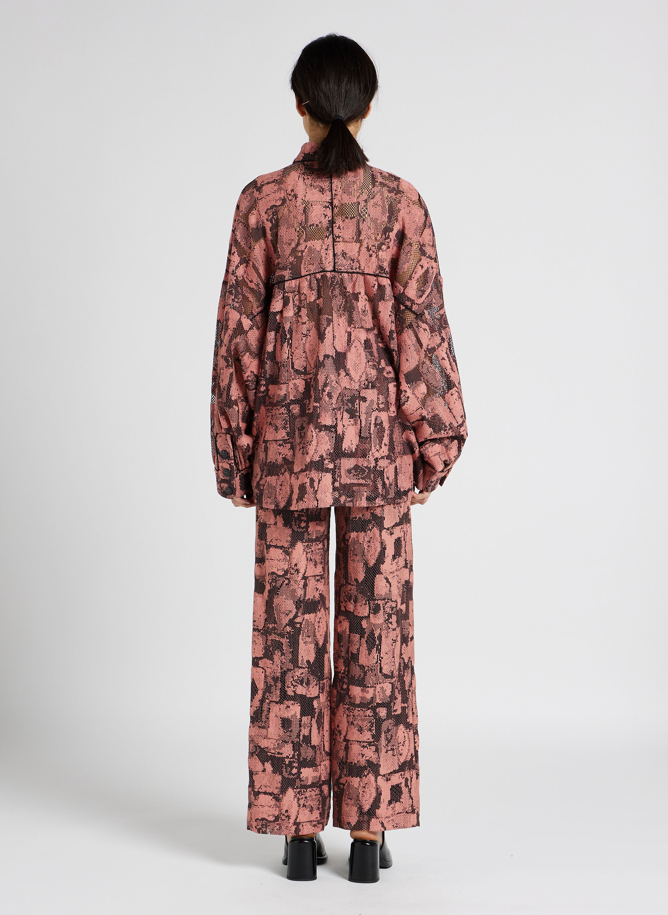 High-waisted straight-leg jacquard pants HEIMSTONE Pink