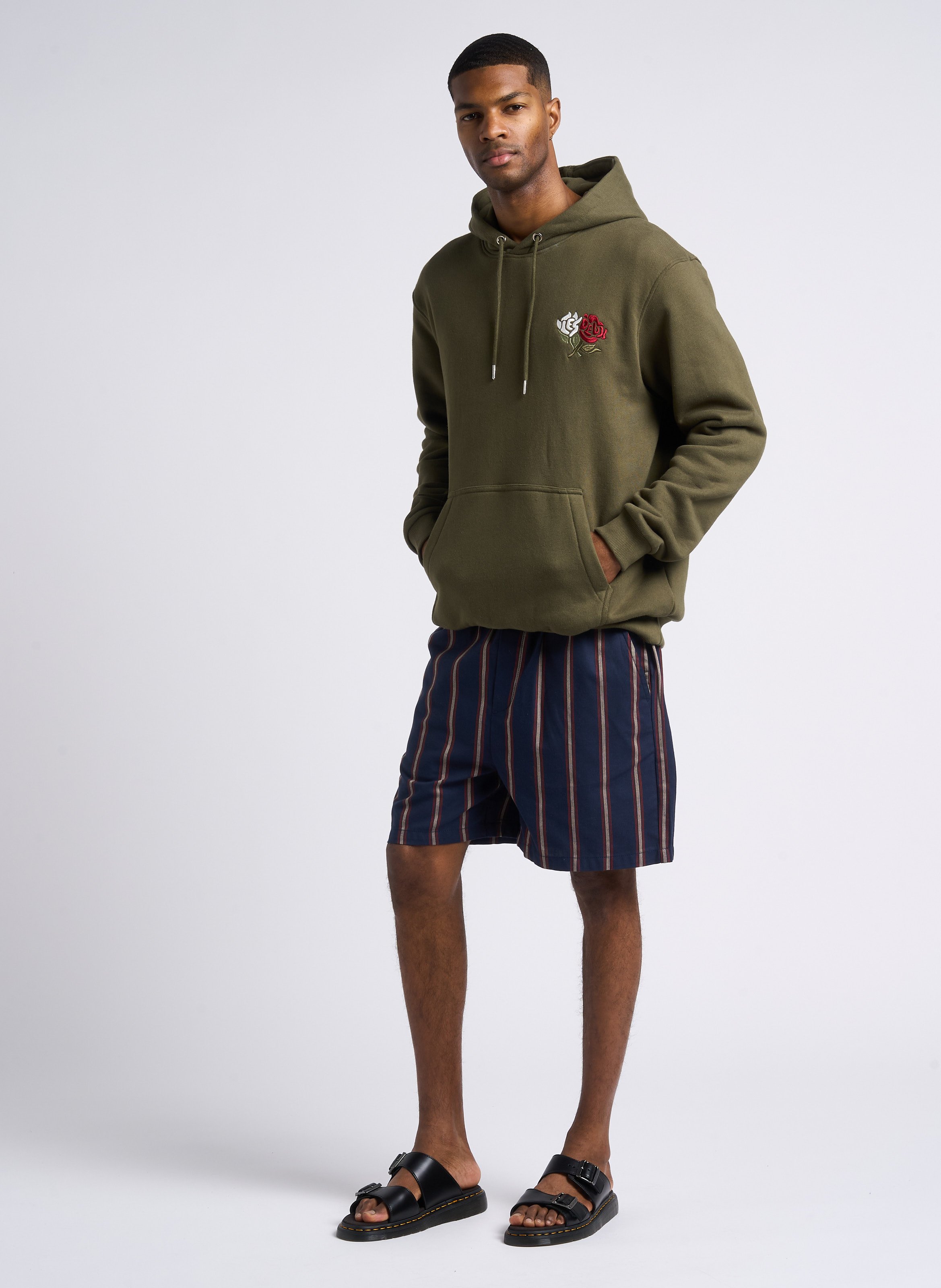 Striped straight-leg cotton shorts LES DEUX Blue