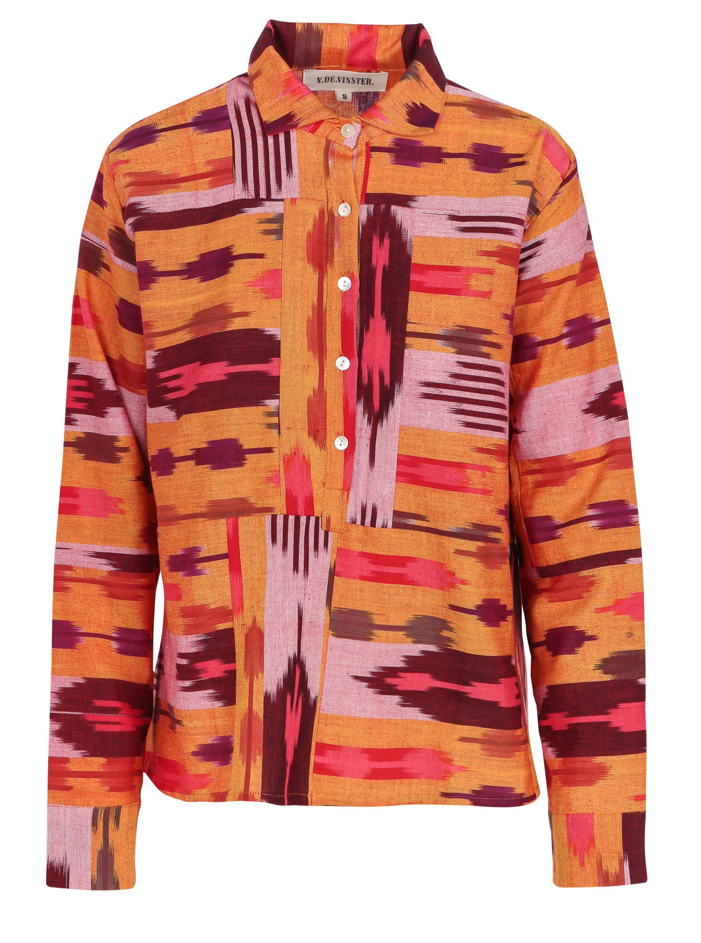 Chemise col rond imprimée en coton  NILAI IKAT Curry
