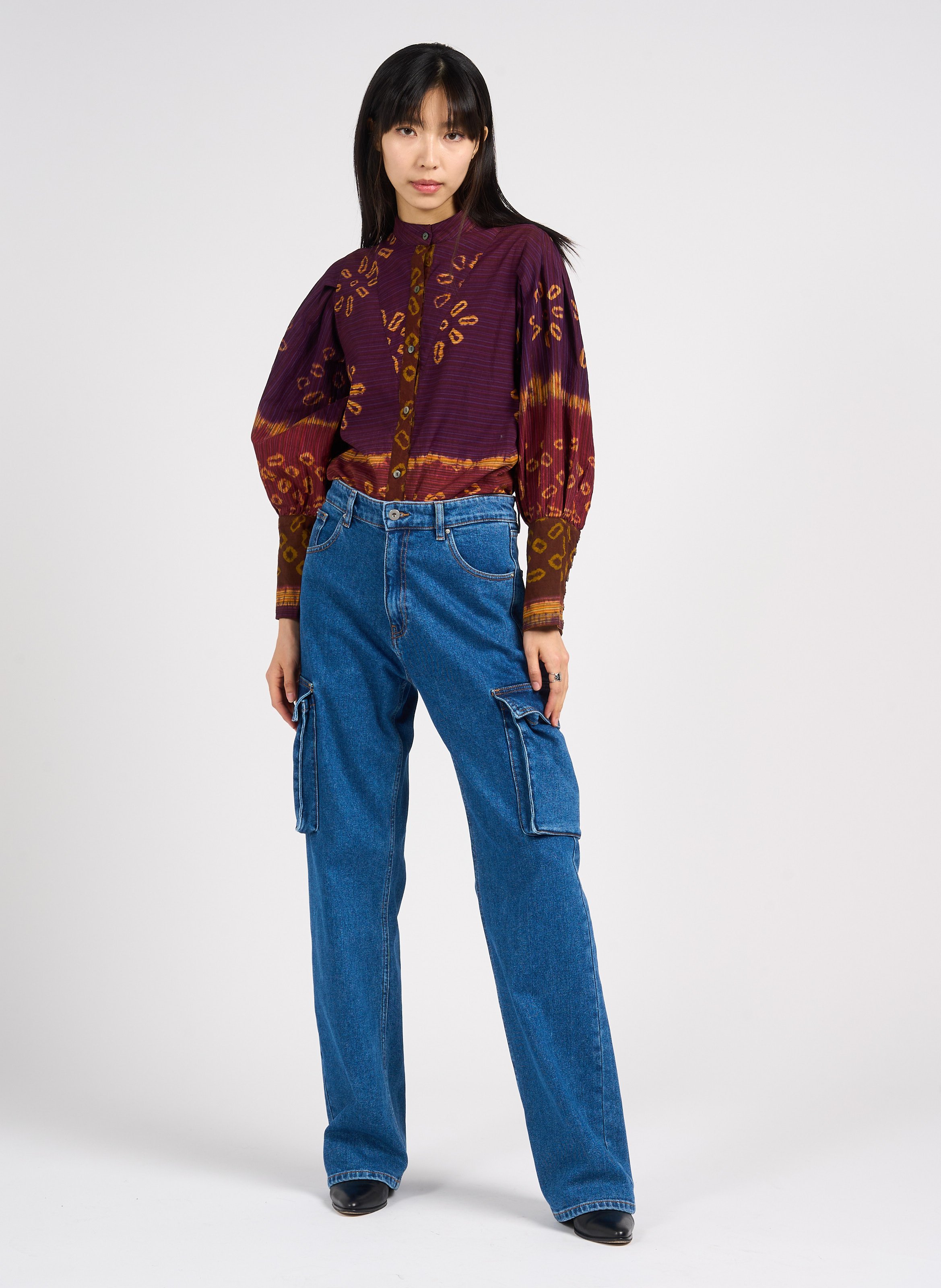 Round-neck printed cotton shirt V DE VINSTER Purple