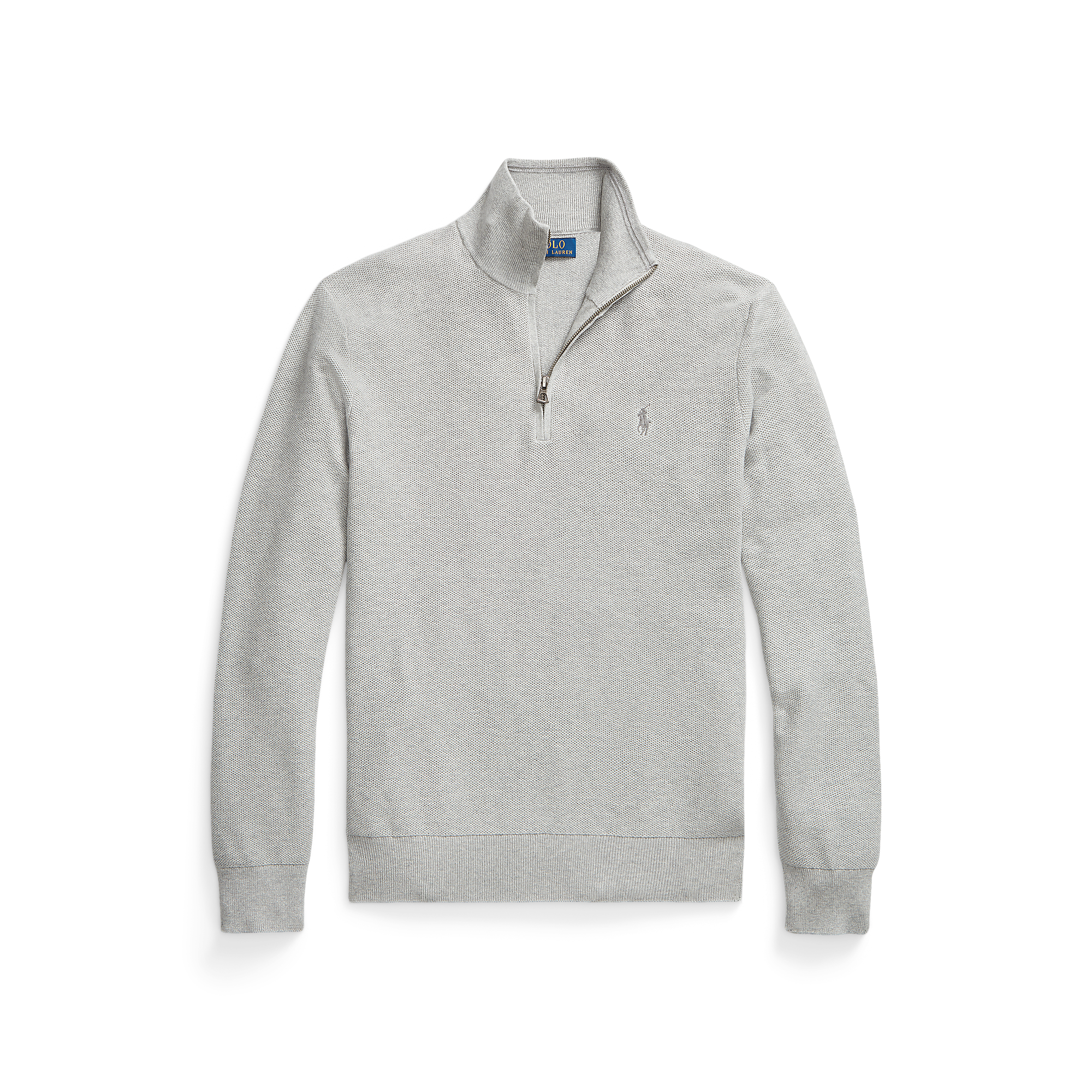 Cotton piqué high-neck zipped sweater  Andover  heather