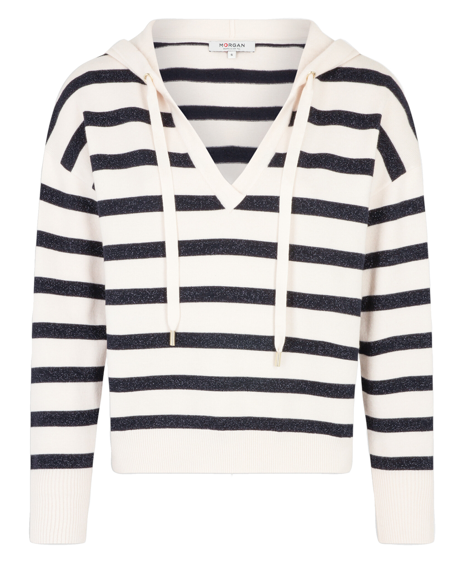 Pull col V à rayures Beige