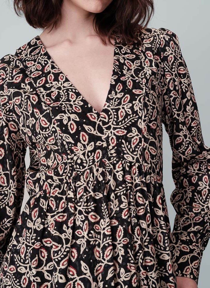 Robe longue décolleté V imprimée GRACE ET MILA Noir