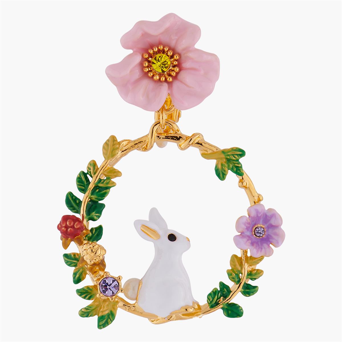 Créoles lapin sur branche fleurie LES NEREIDES Multicolore