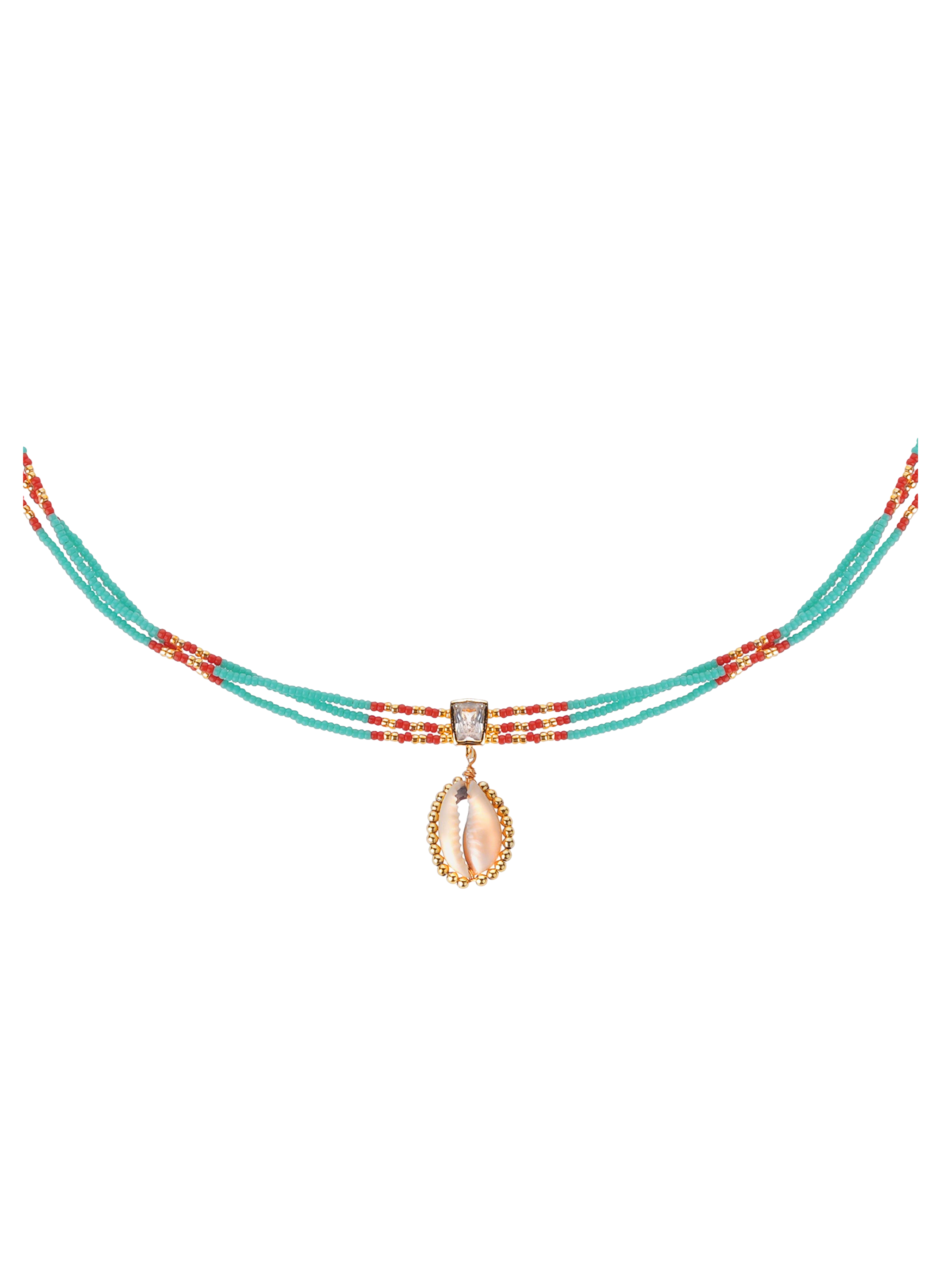 Adjustable multi-strand necklace with pearl and central pendant HIPANEMA Blue