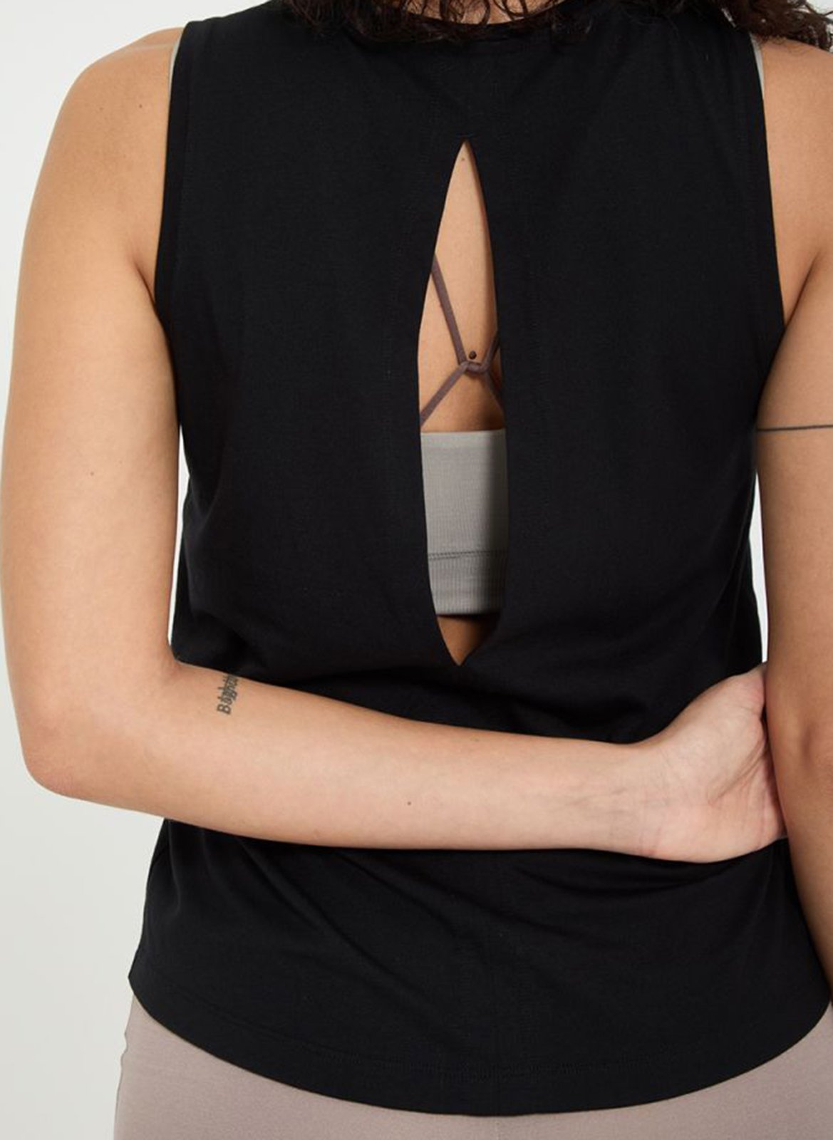 Cotton-blend tank top with round neck YOGA SEARCHER Black