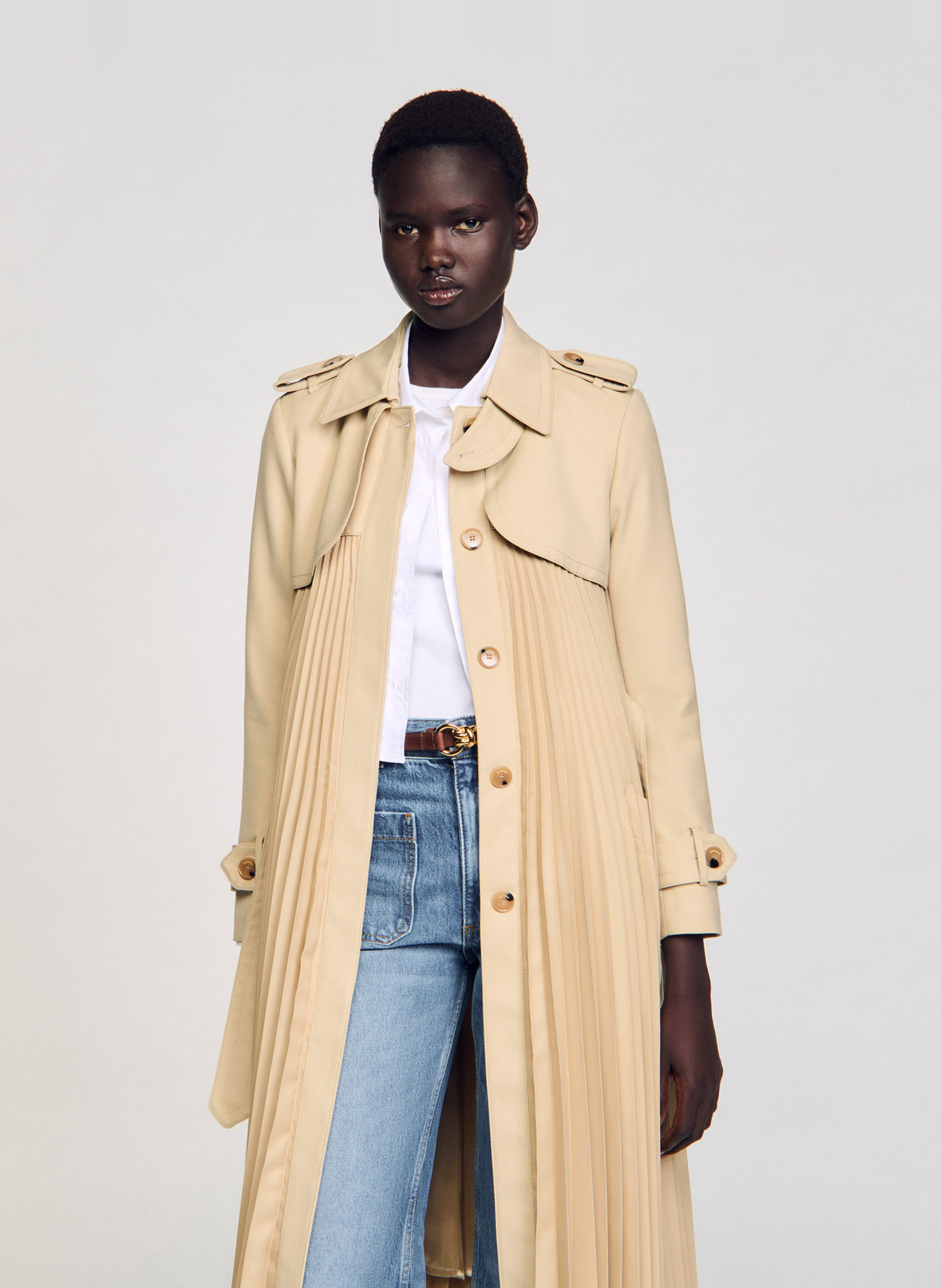 Trench midi plissé SANDRO Beige